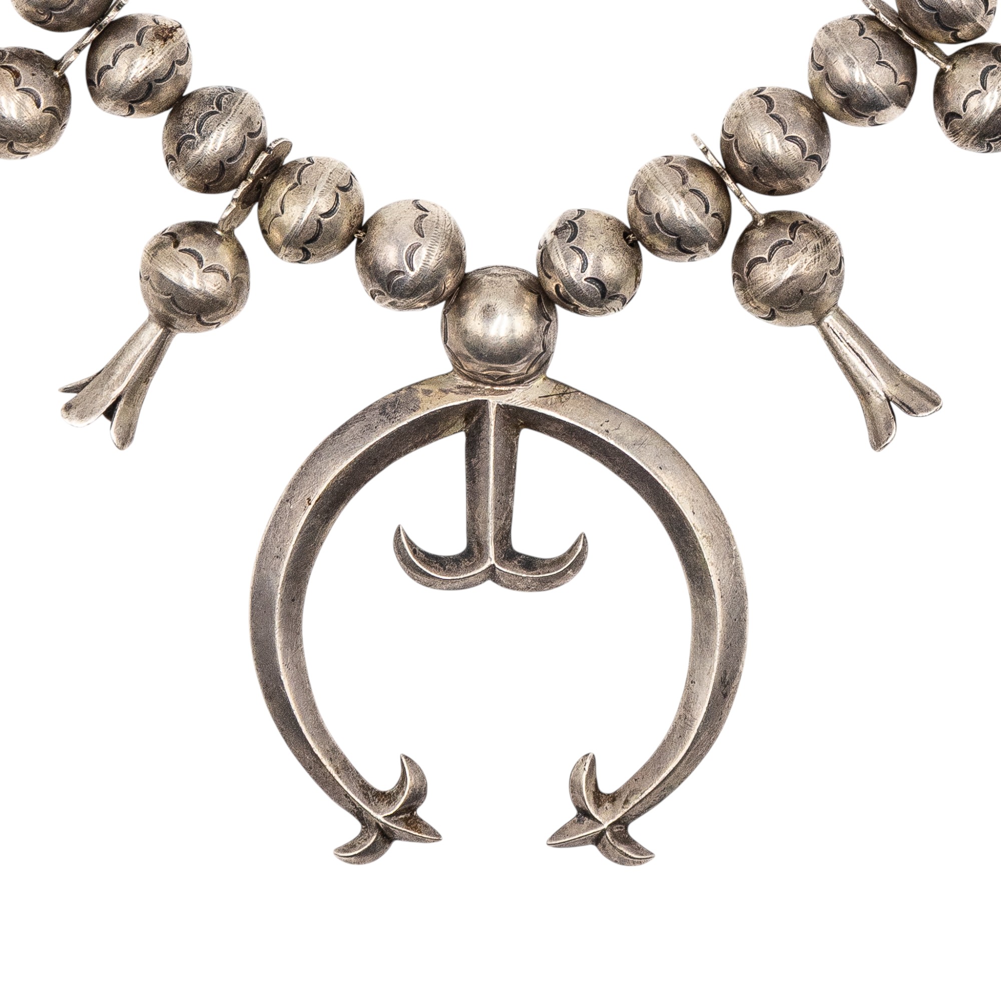 Vintage Pre-50's John Burnside Navajo Sterling Stamped Handmade Squash Blossom Necklace