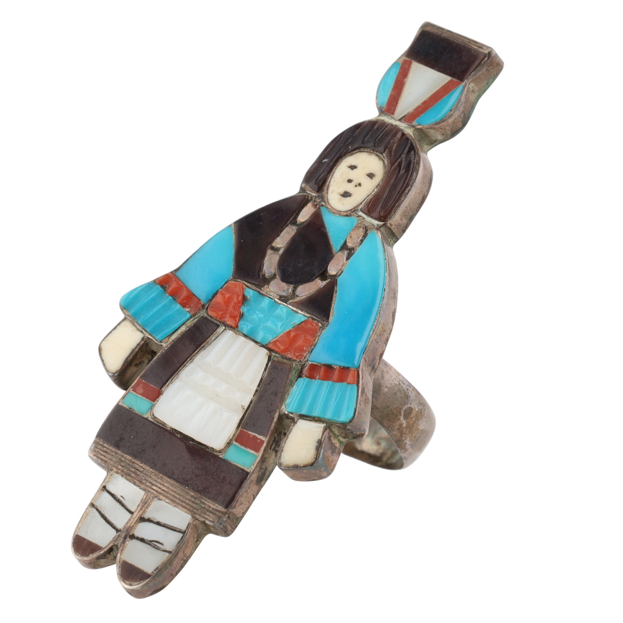 Vintage Madeline Beyuka Zuni Sterling Multi-Stone Inlay Olla Maiden Ring Sz 6.5