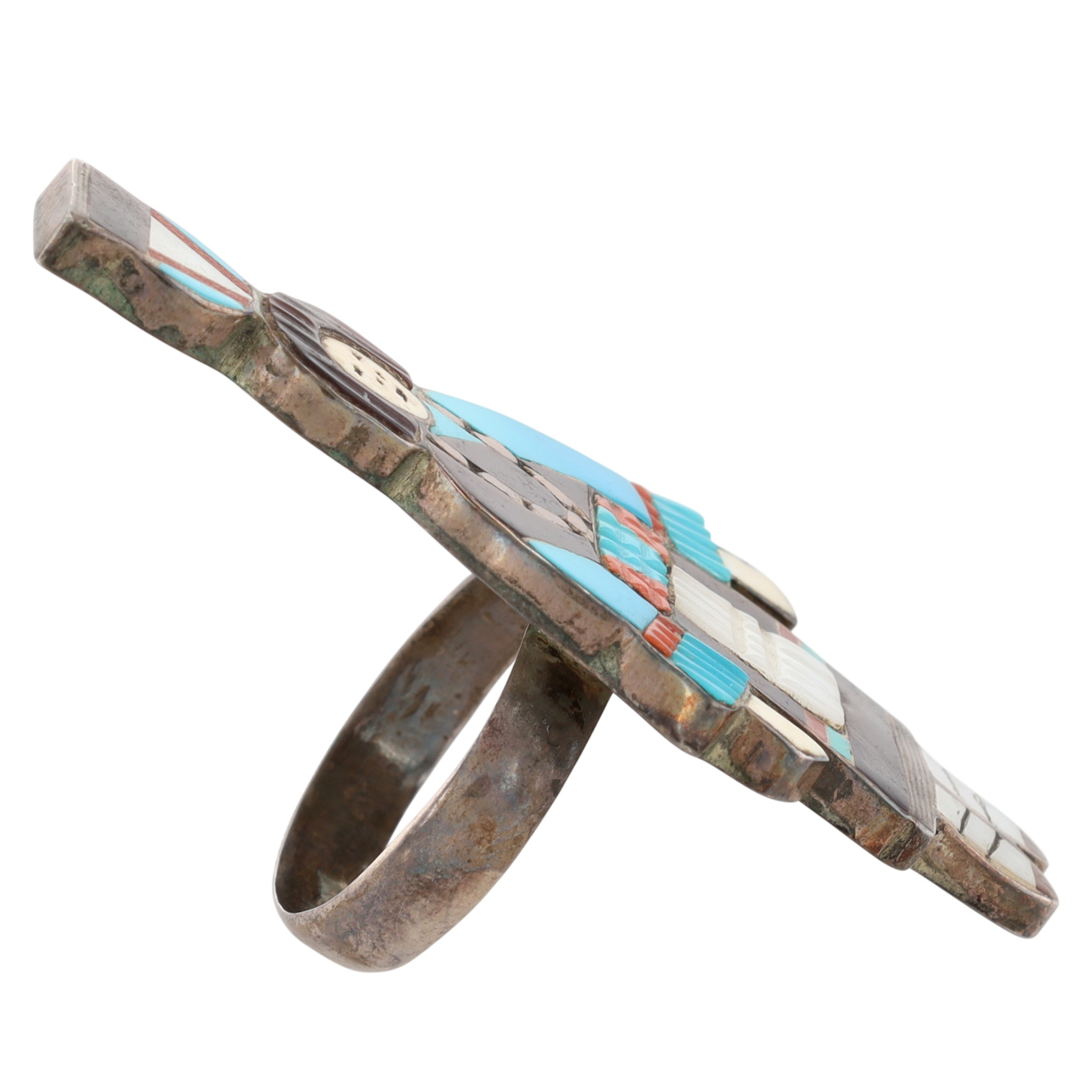 Vintage Madeline Beyuka Zuni Sterling Multi-Stone Inlay Olla Maiden Ring Sz 6.5