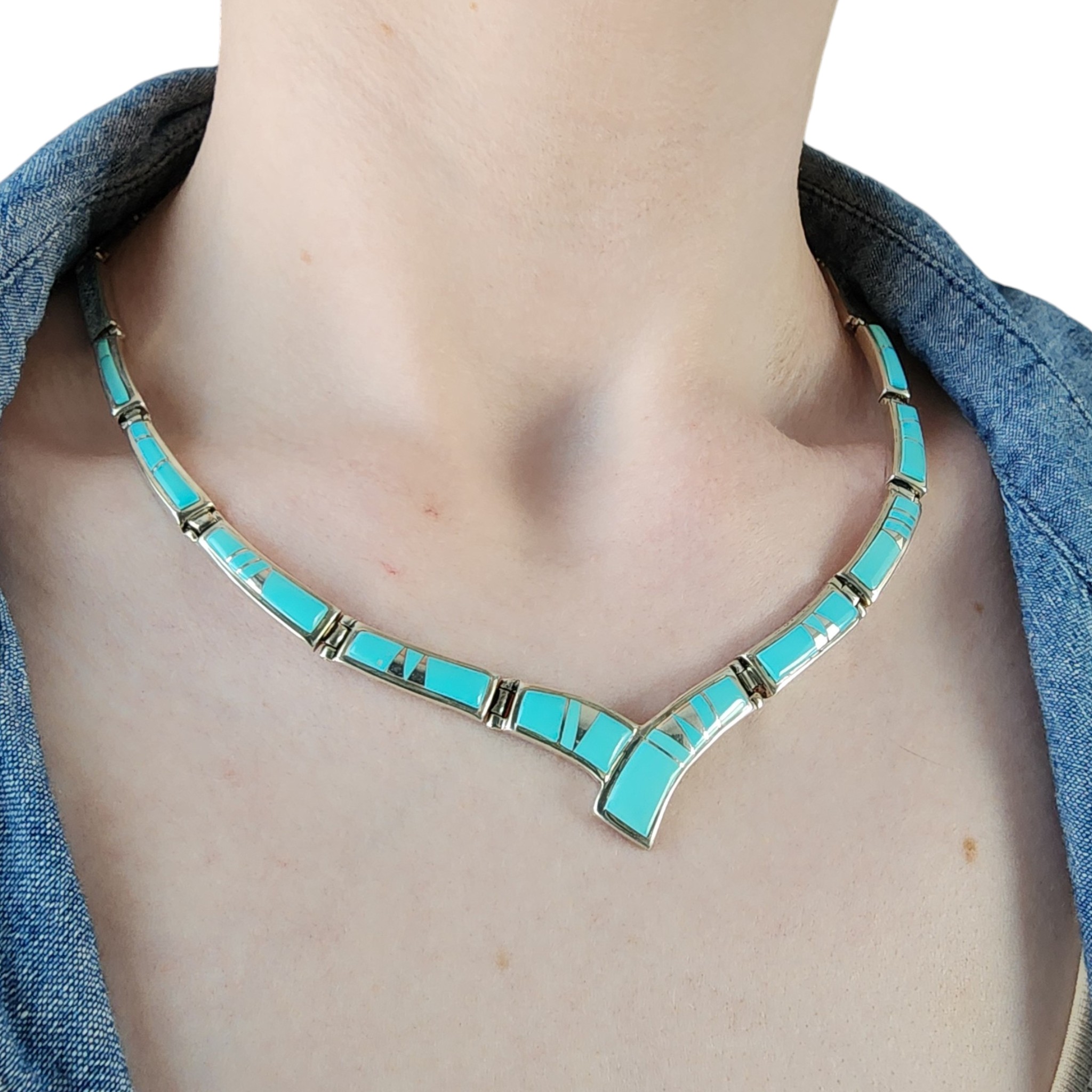 Calvin Begay Navajo Sterling Turquoise Inlay Necklace