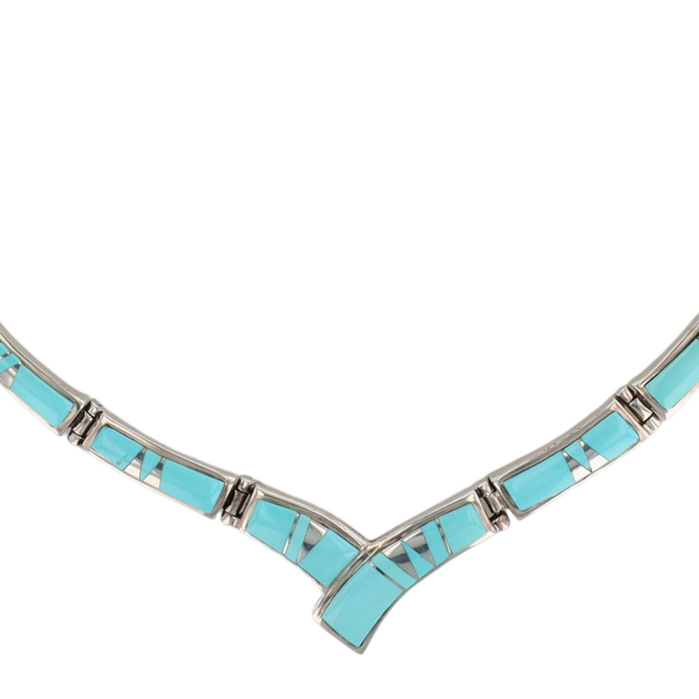 Calvin Begay Navajo Sterling Turquoise Inlay Necklace