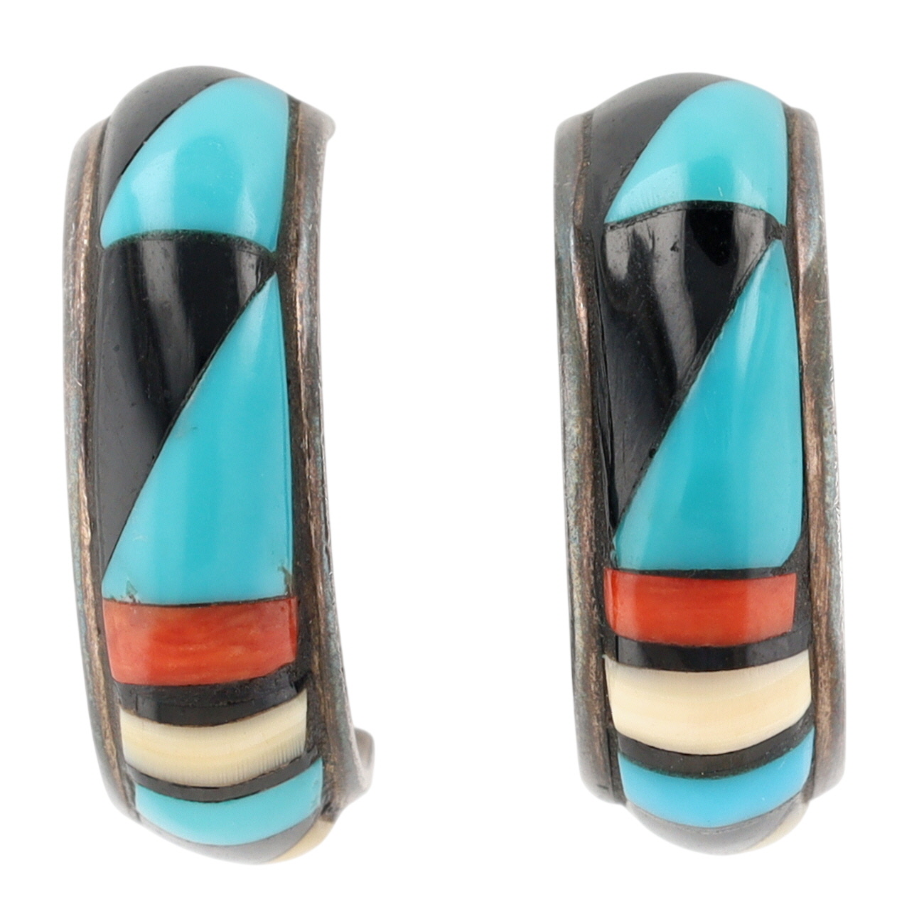 Patrick & Lena Tsethlikai Zuni Sterling Multi-Stone Inlay Earrings