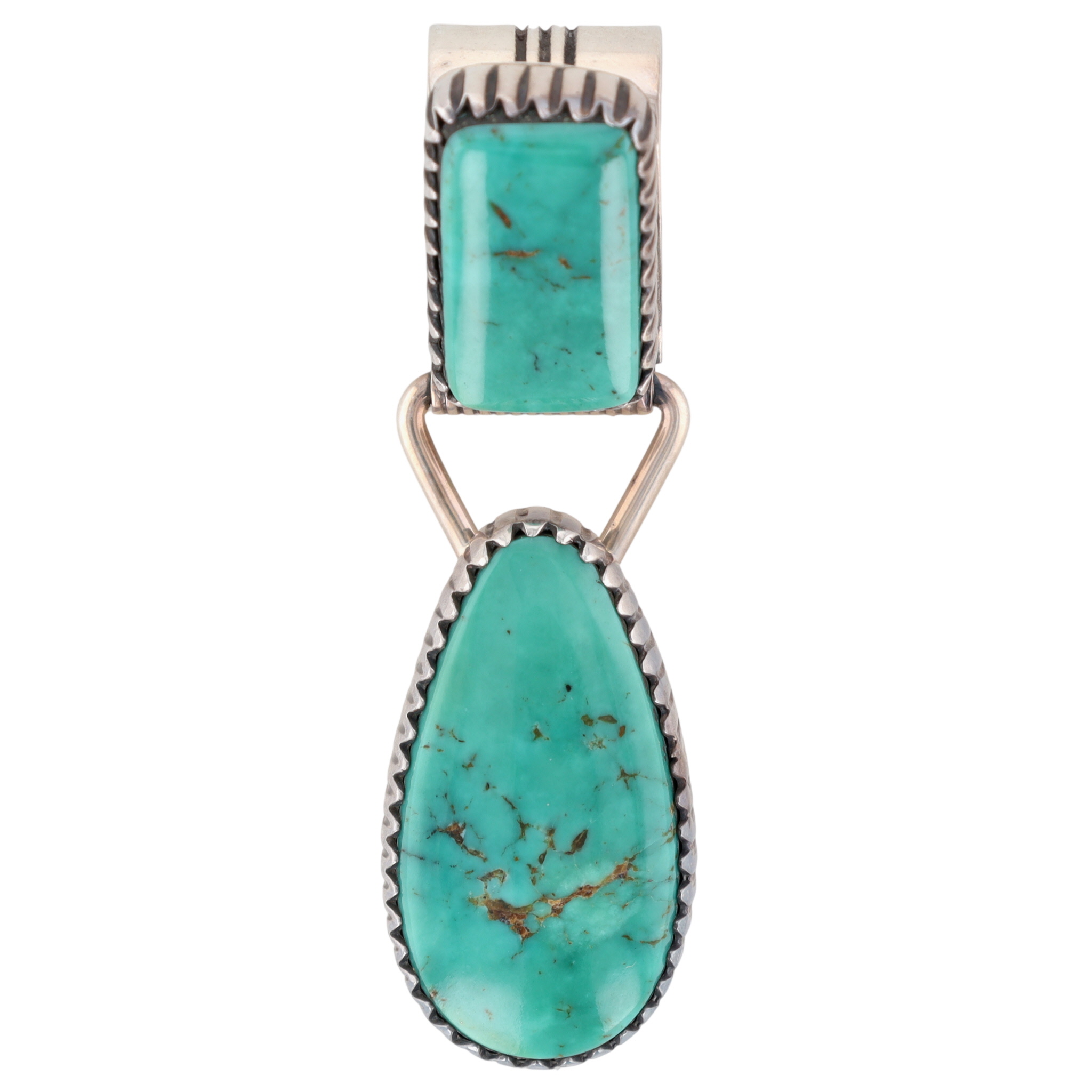 Running Bear Navajo Sterling Turquoise Hinge Pendant