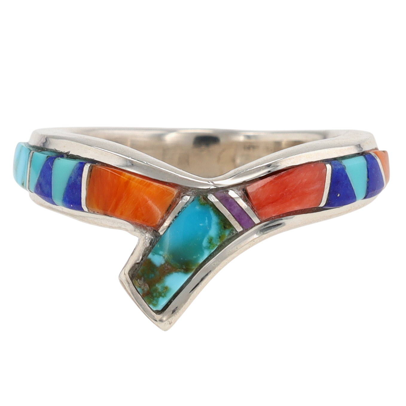 Aldora M. Henry Navajo Sterling Multi-Stone Inlay Ring Sz 7