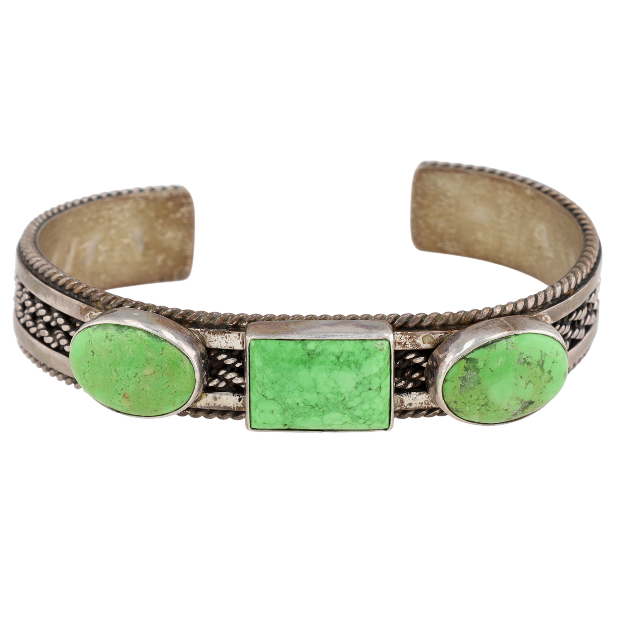Franklin & Verna Tahe Navajo Sterling Gaspeite Cuff Bracelet