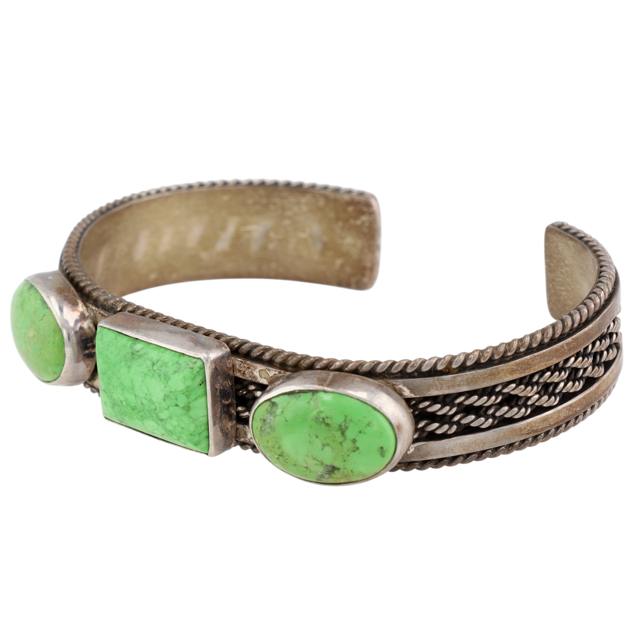 Franklin & Verna Tahe Navajo Sterling Gaspeite Cuff Bracelet