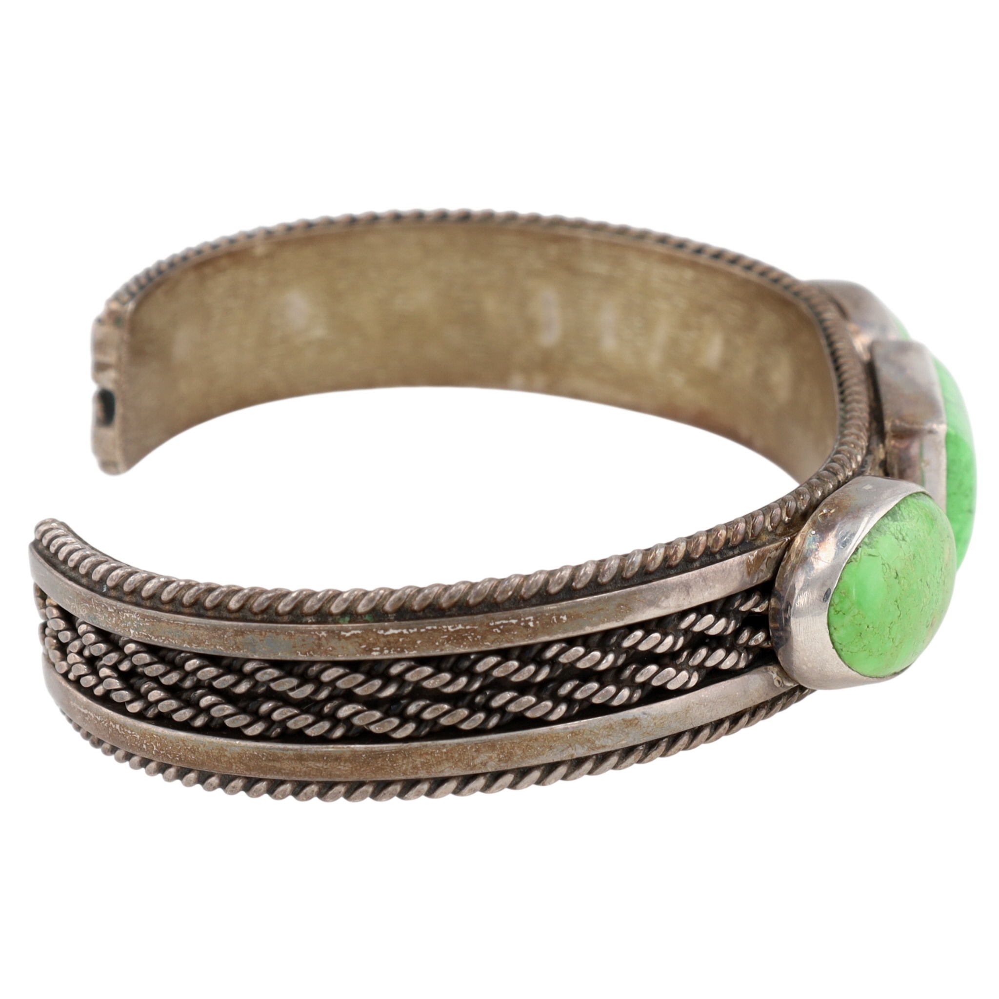 Franklin & Verna Tahe Navajo Sterling Gaspeite Cuff Bracelet