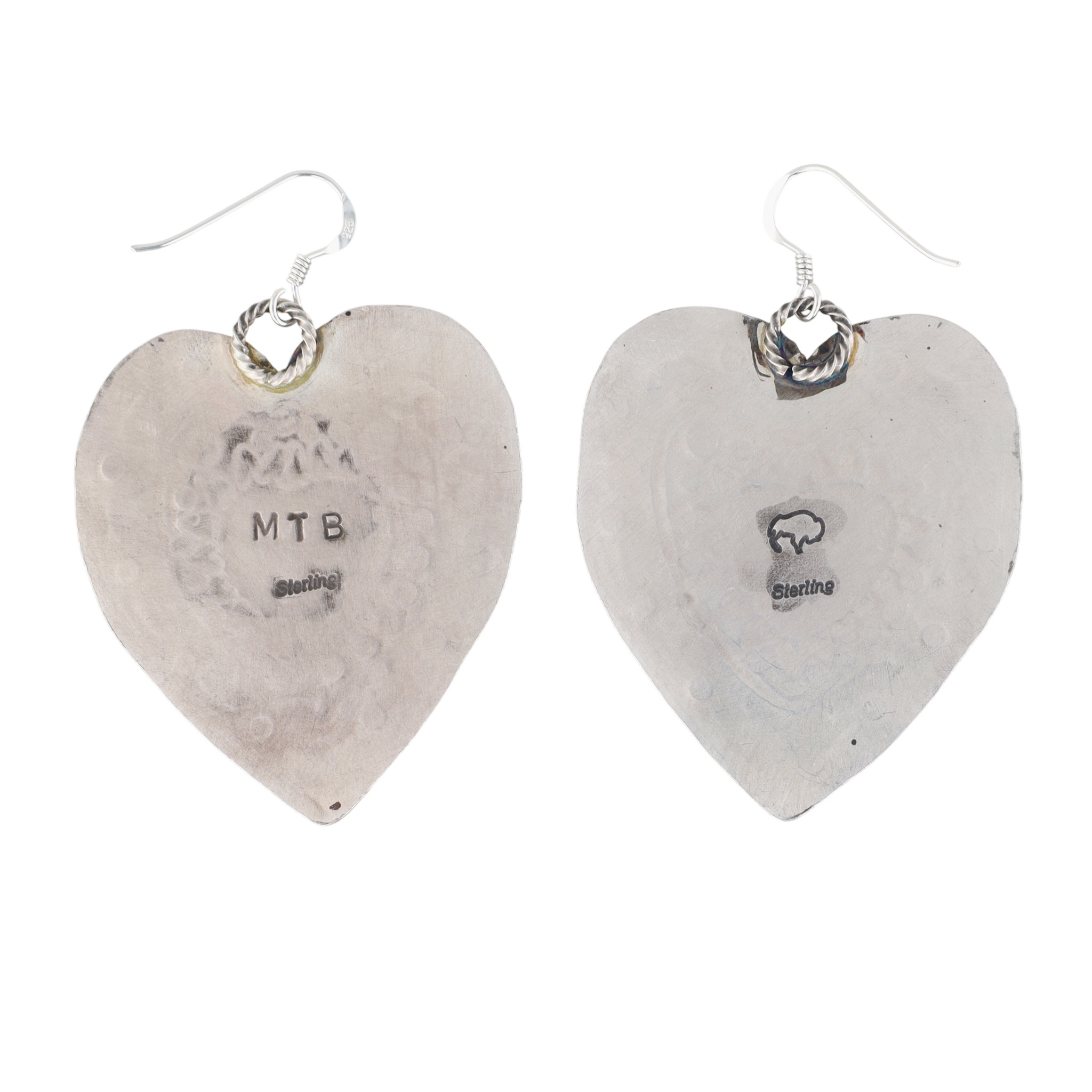 Marcus Becenti Navajo Sterling Pink Conch Stamped Heart Earrings