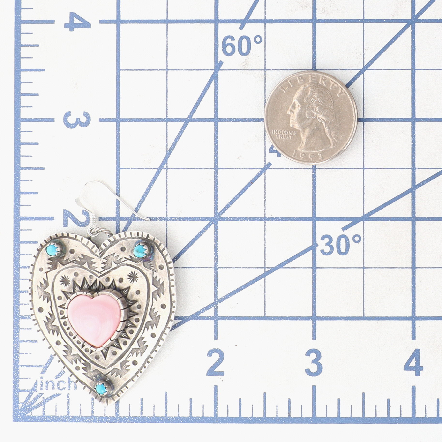 Marcus Becenti Navajo Sterling Pink Conch Stamped Heart Earrings