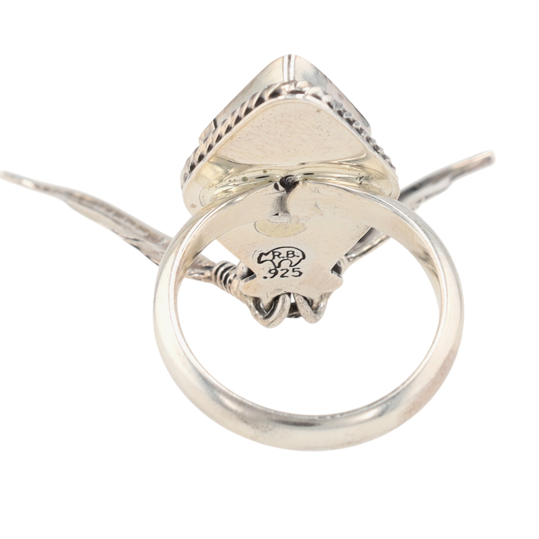 Jerome Lee Navajo Sterling White Buffalo Feather Ring Sz 6