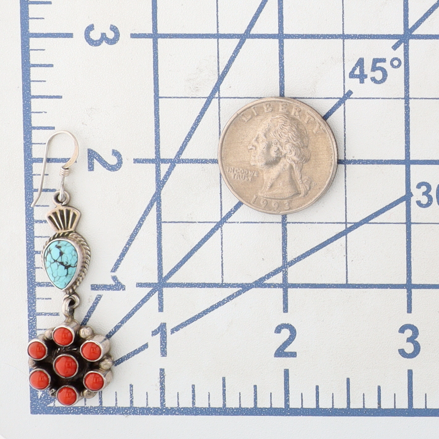 Michael Calladitto Navajo Sterling Turquoise & Coral Cluster Dangle Earrings