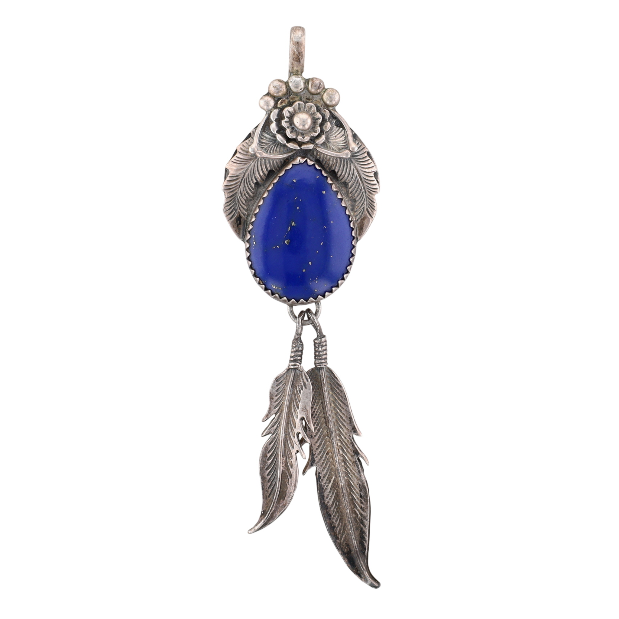 Vintage Navajo Sterling Lapis Lazuli Feather Pendant