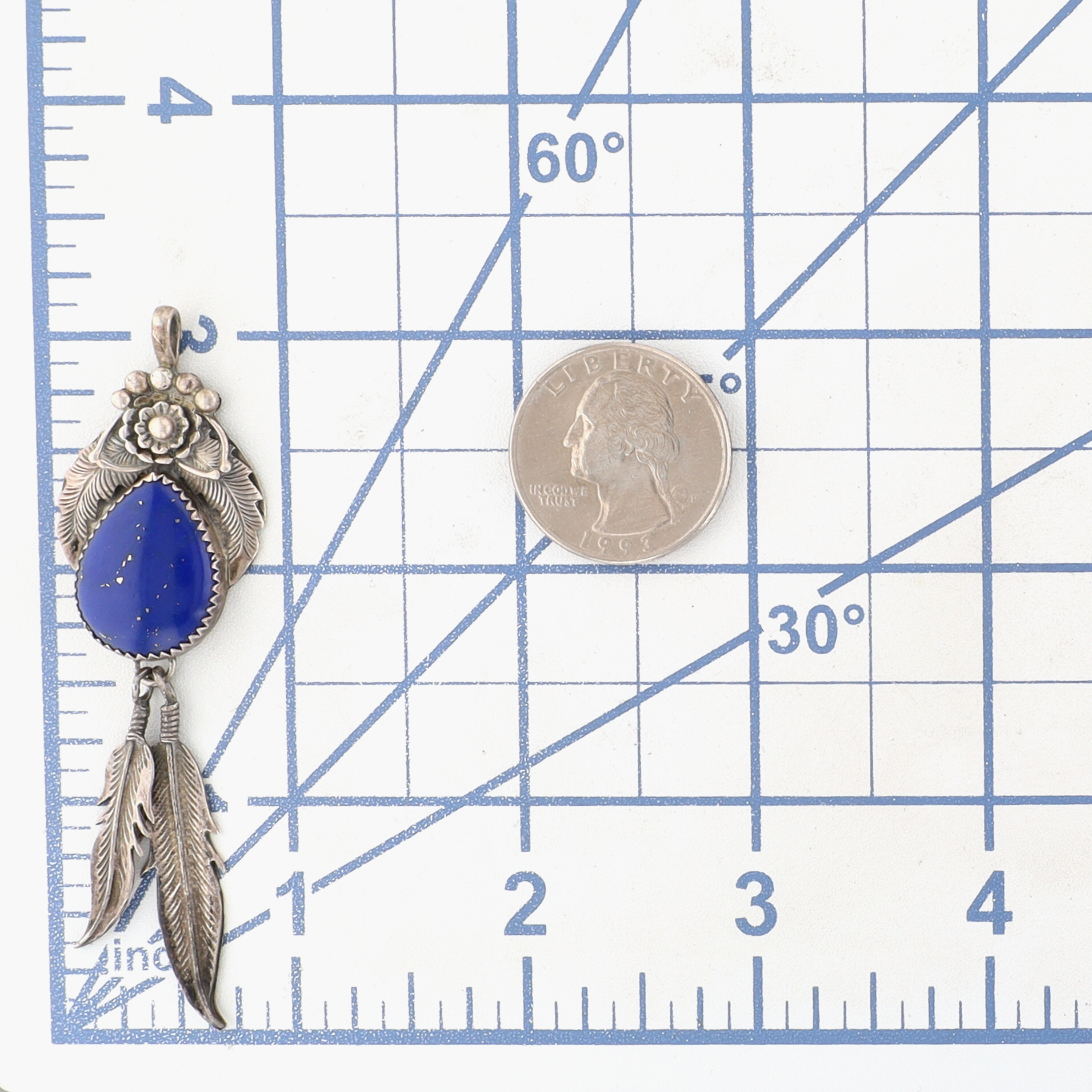 Vintage Navajo Sterling Lapis Lazuli Feather Pendant