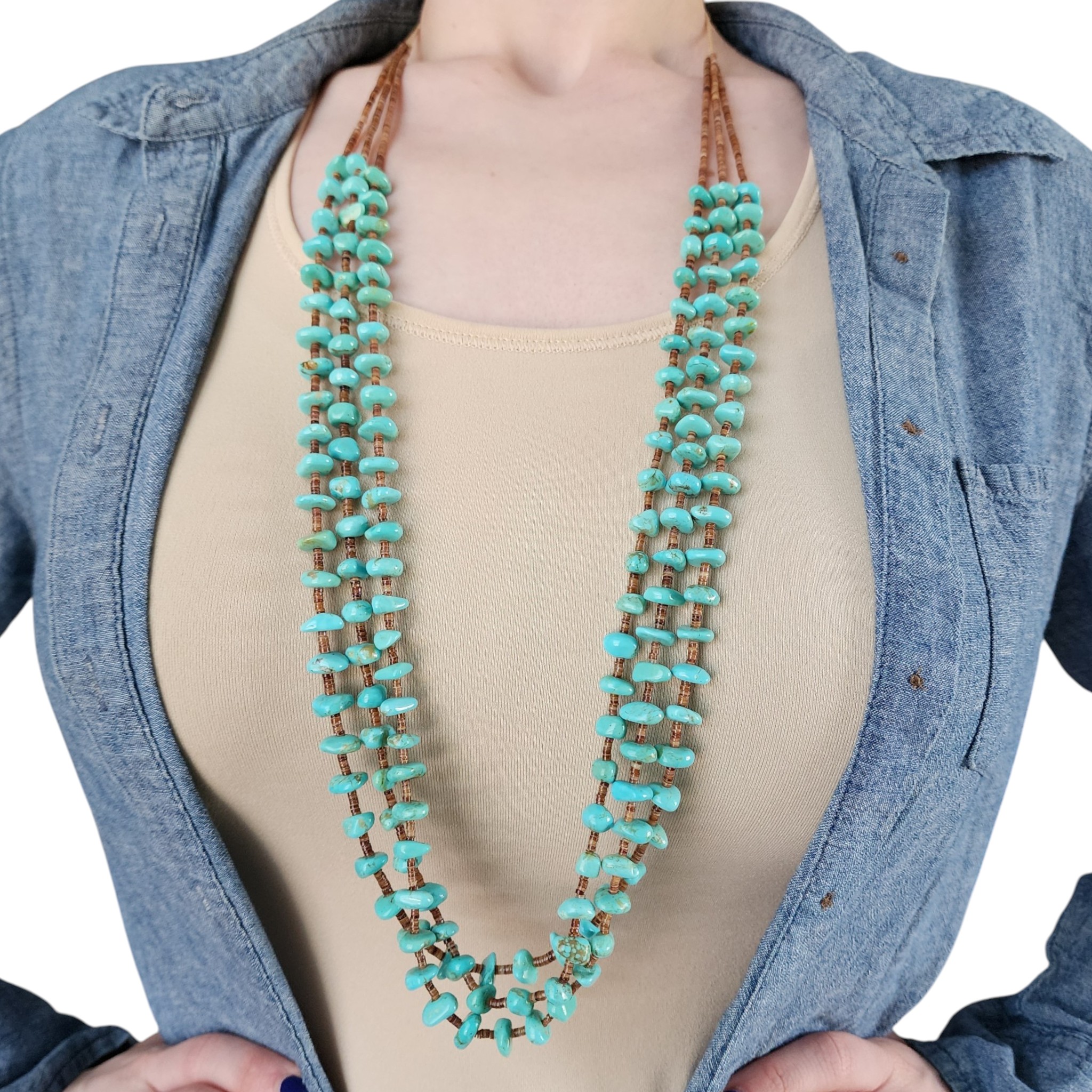 Vintage Santo Domingo Turquoise and Heishi 3-Strand Necklace