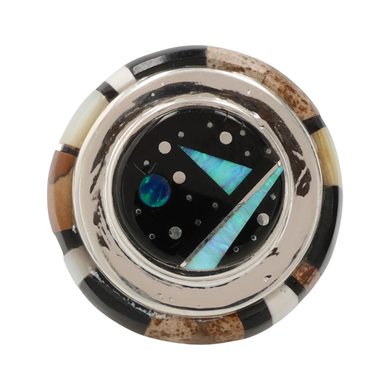 Calvin Begay Navajo Sterling Multi-Stone Inlay Ring Sz 8