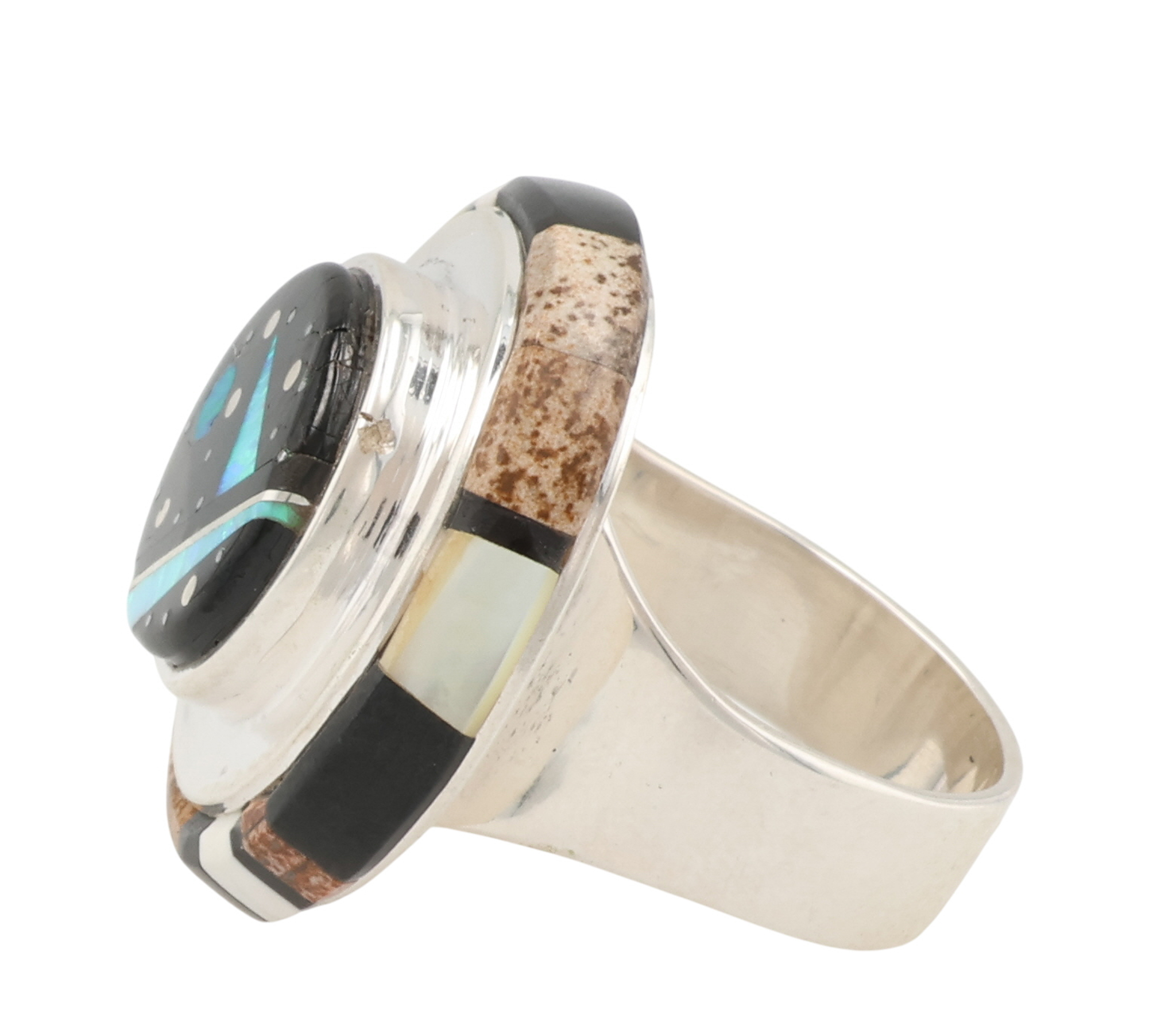 Calvin Begay Navajo Sterling Multi-Stone Inlay Ring Sz 8