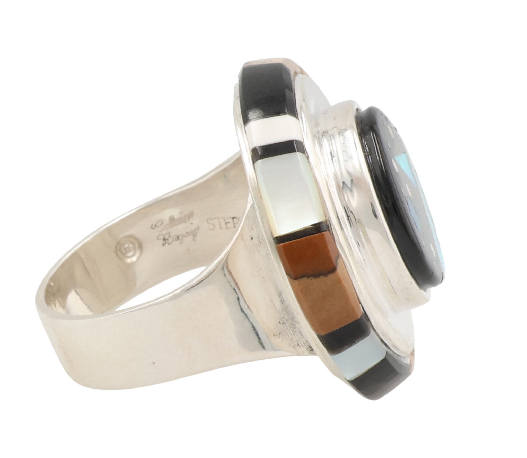 Calvin Begay Navajo Sterling Multi-Stone Inlay Ring Sz 8