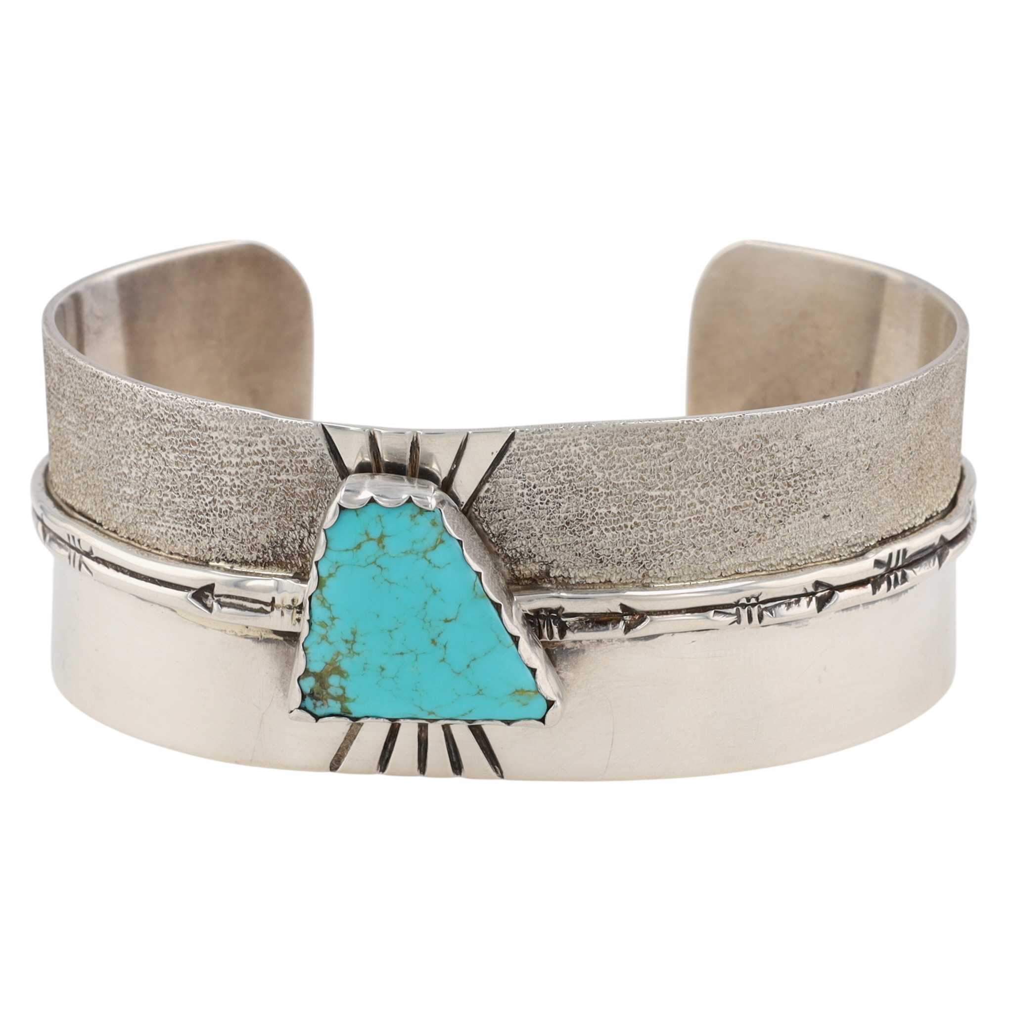 Signed Navajo Sterling Turquoise Cuff Bracelet