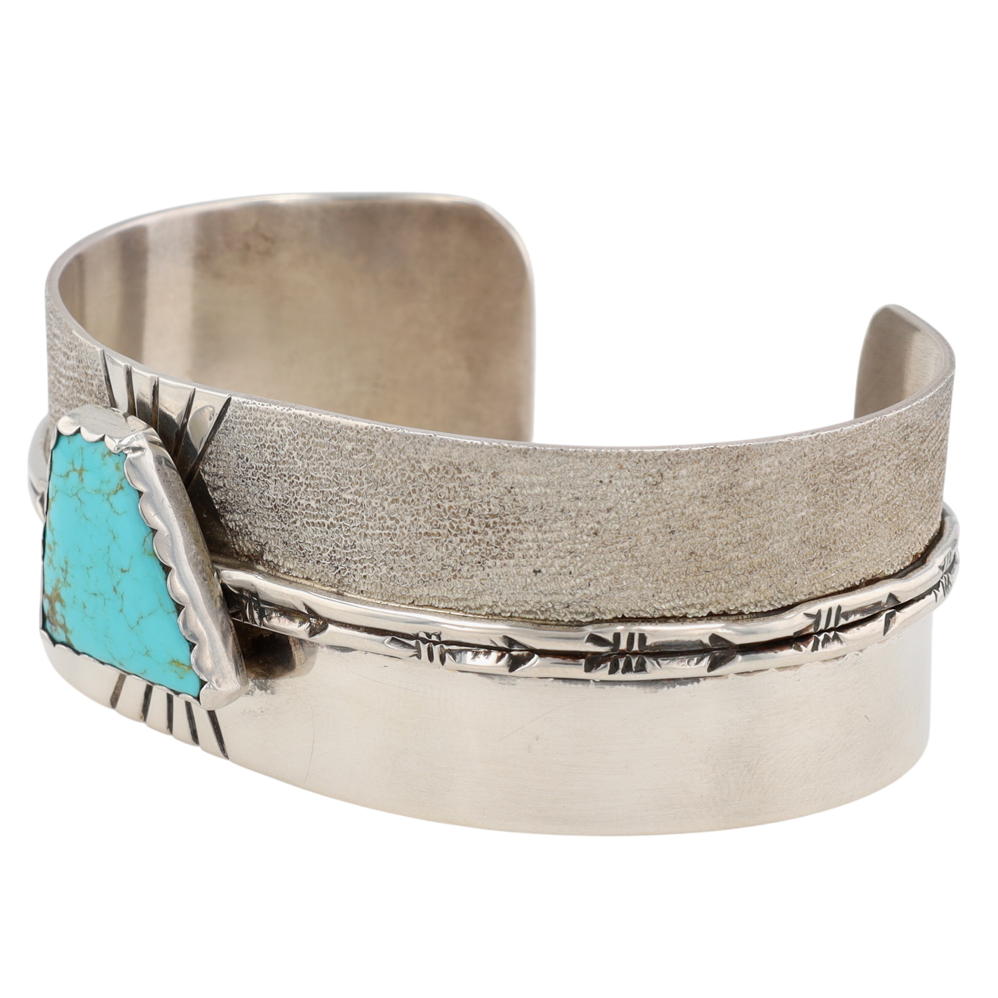 Signed Navajo Sterling Turquoise Cuff Bracelet