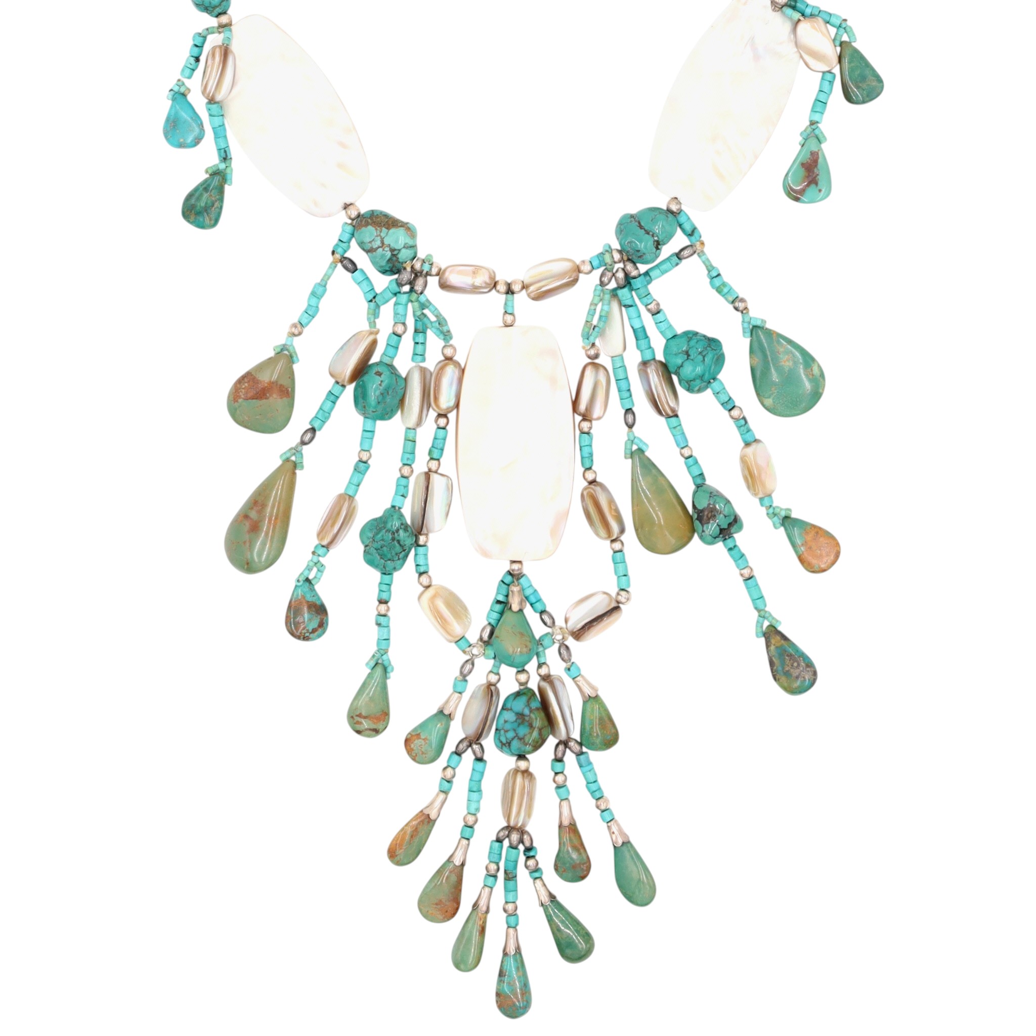Gilbert & Nettie Hunter Navajo Sterling Kings Manassa Turquoise and Mother of Pearl Necklace