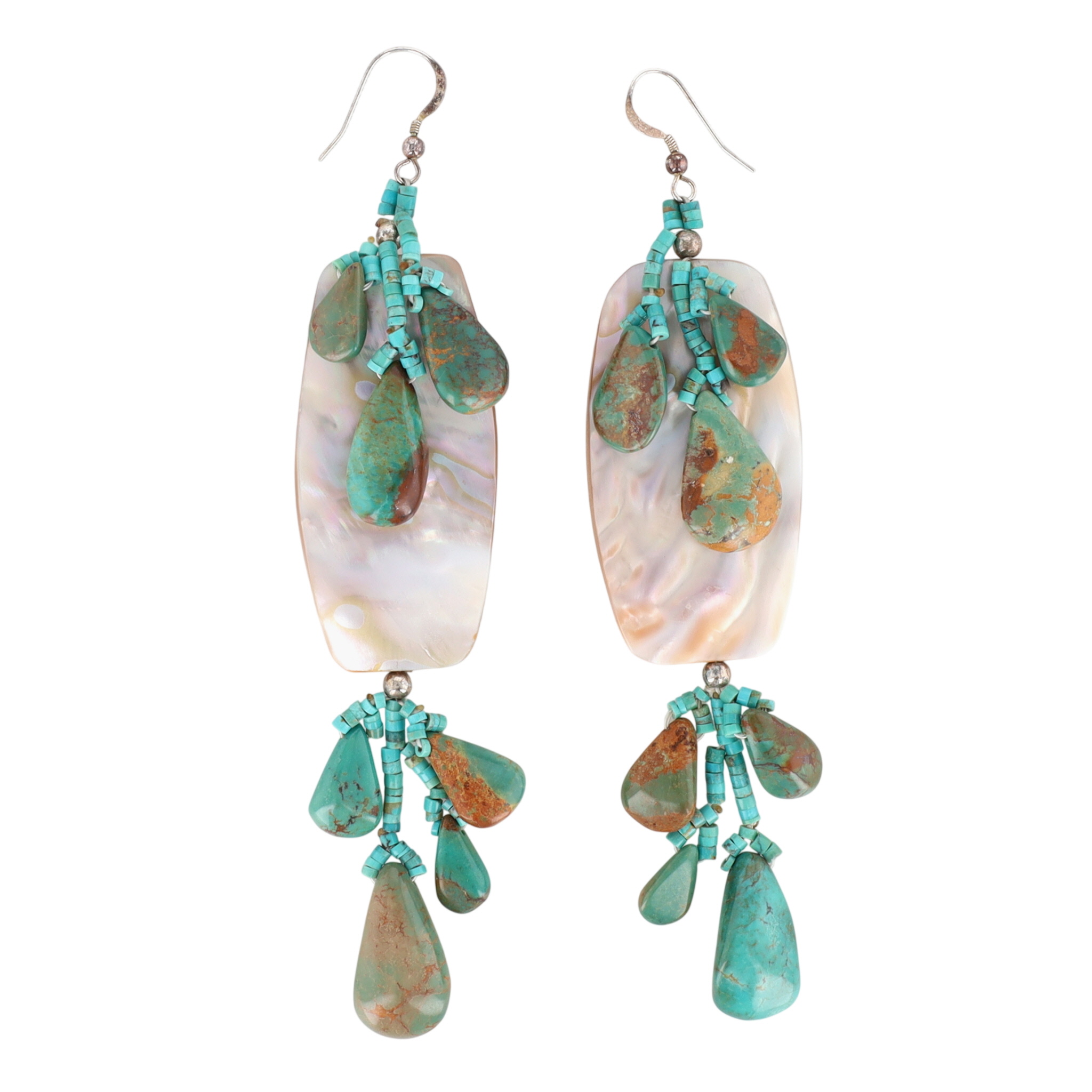 Gilbert & Nettie Hunter Navajo Sterling Kings Manassa Turquoise and Mother of Pearl Earrings
