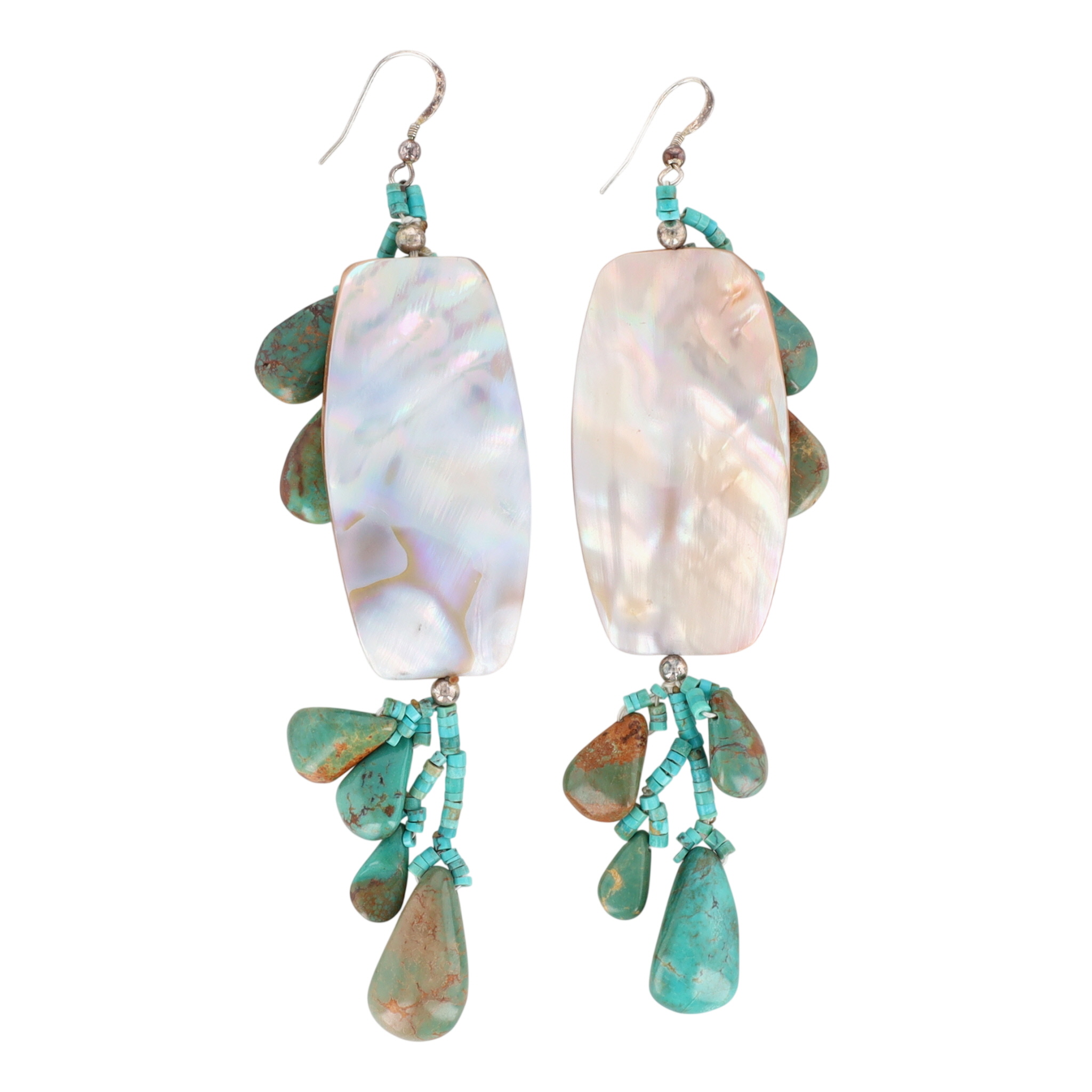 Gilbert & Nettie Hunter Navajo Sterling Kings Manassa Turquoise and Mother of Pearl Earrings