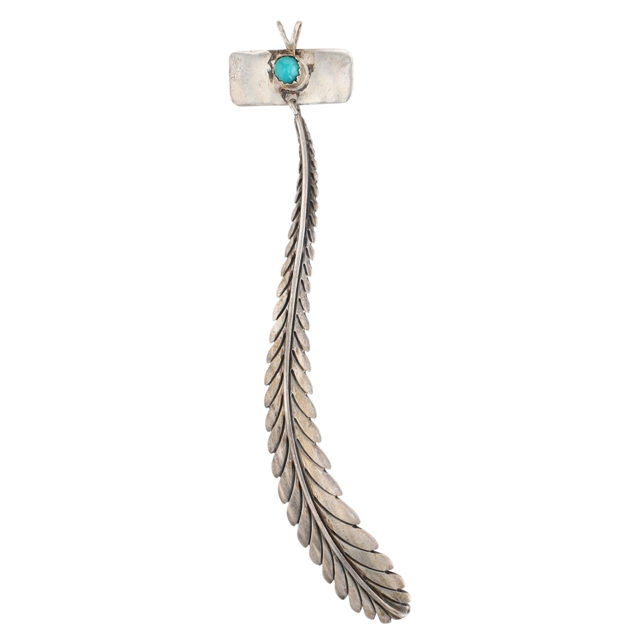 Vintage Signed Navajo Sterling Turquoise Feather Pendant