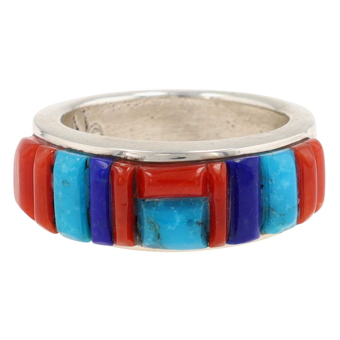 Ambrose Tsosie Navajo Sterling Cobblestone Inlay Ring Sz 7.5