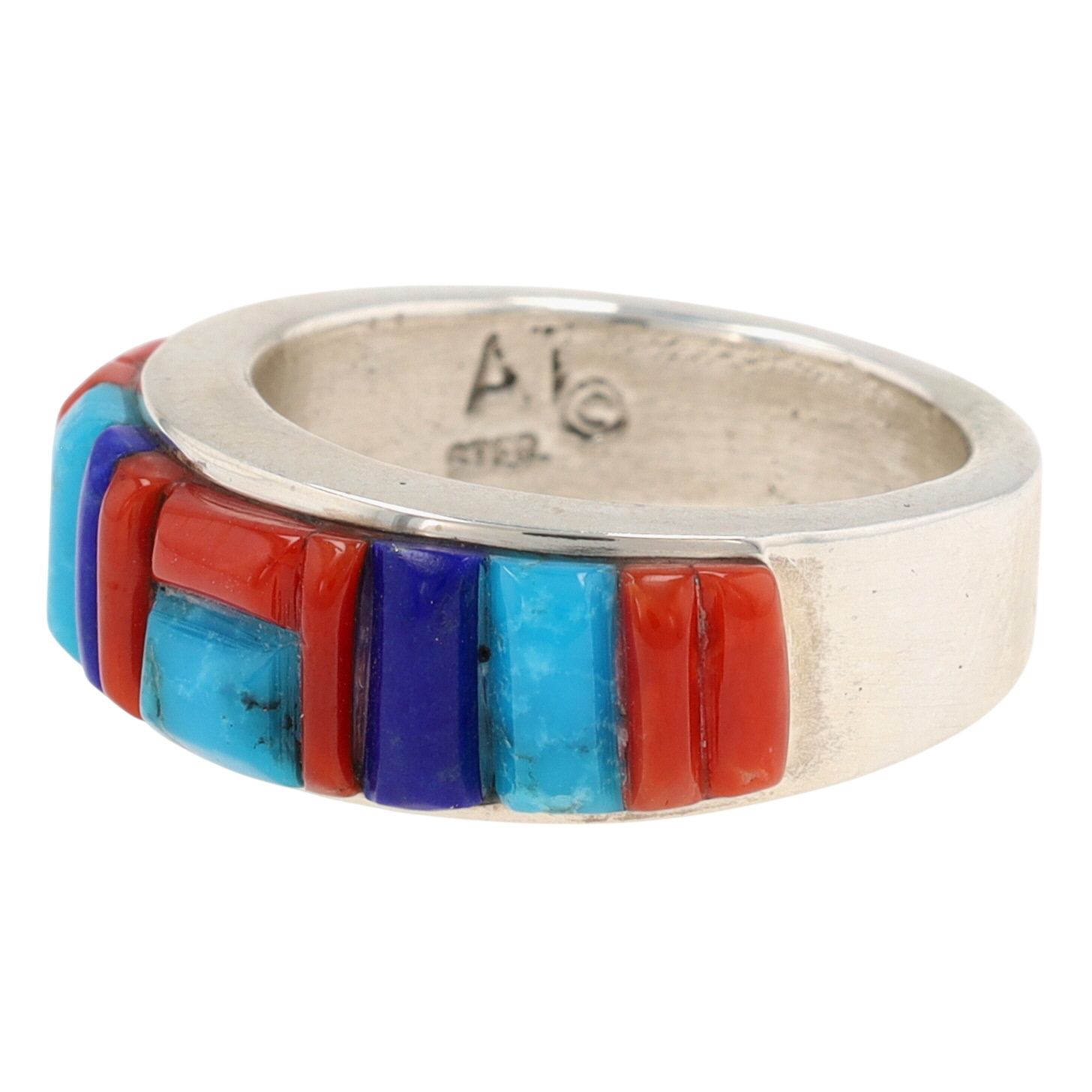 Ambrose Tsosie Navajo Sterling Cobblestone Inlay Ring Sz 7.5