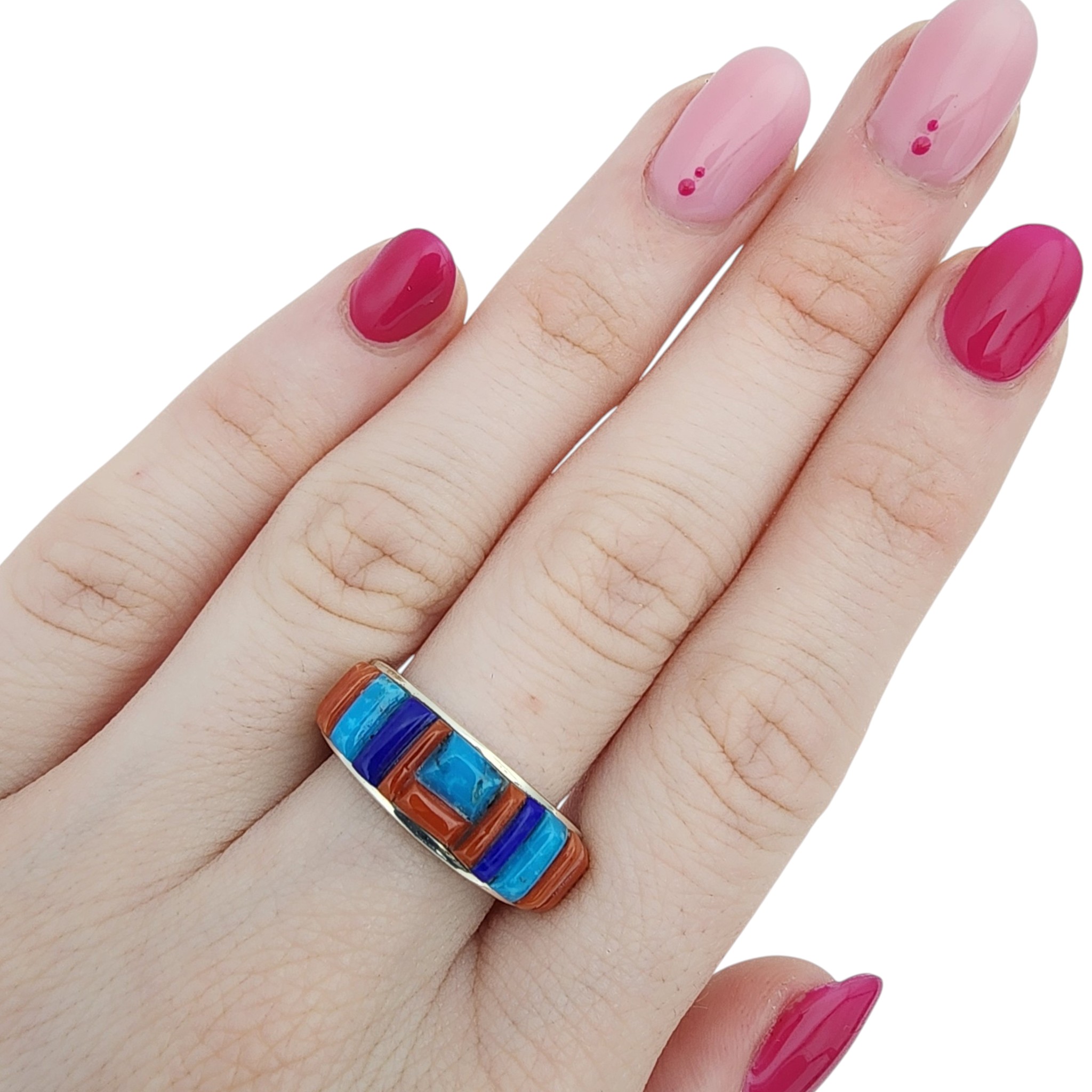 Ambrose Tsosie Navajo Sterling Cobblestone Inlay Ring Sz 7.5