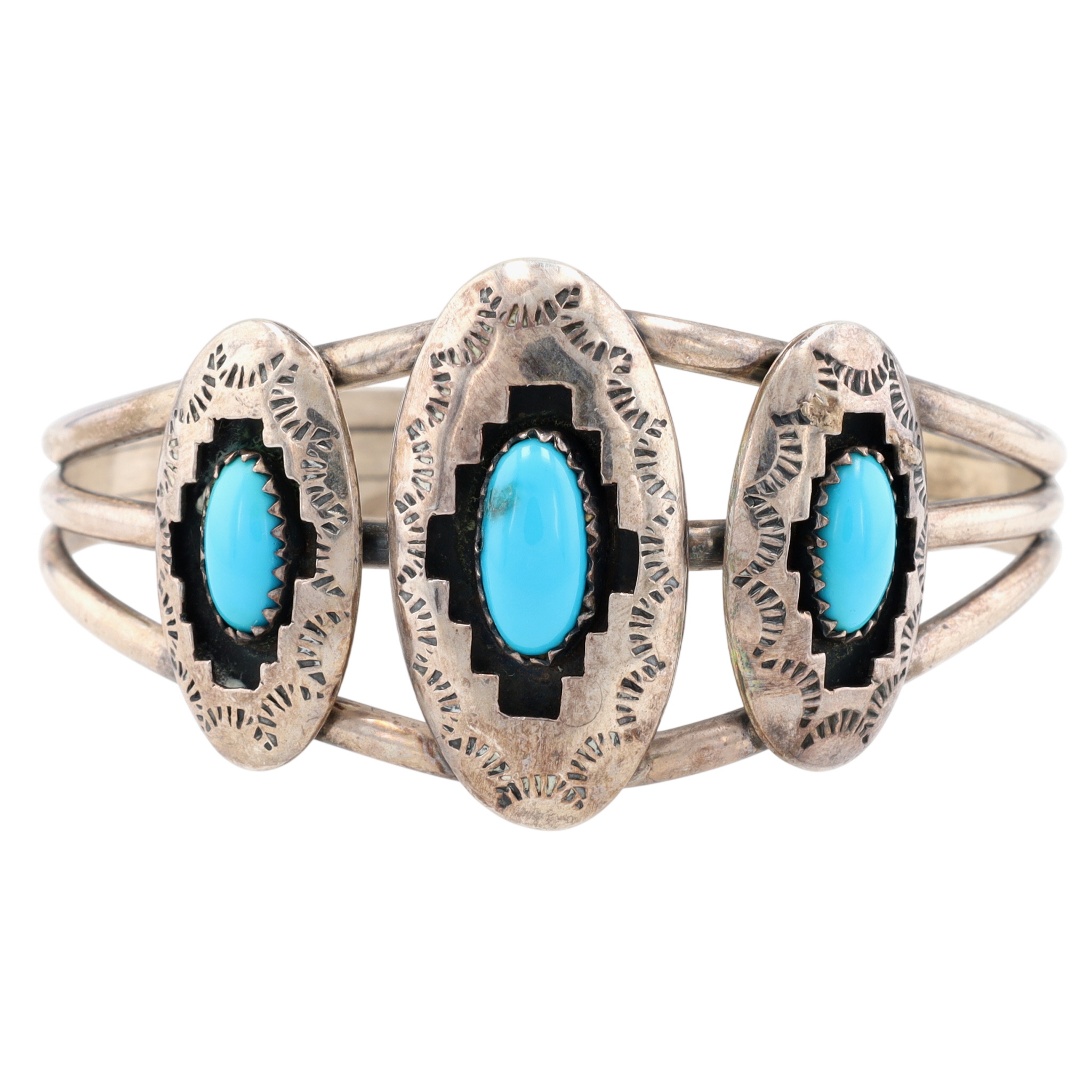 First American Traders Gallup Sterling Turquoise Shadowbox Cuff Bracelet