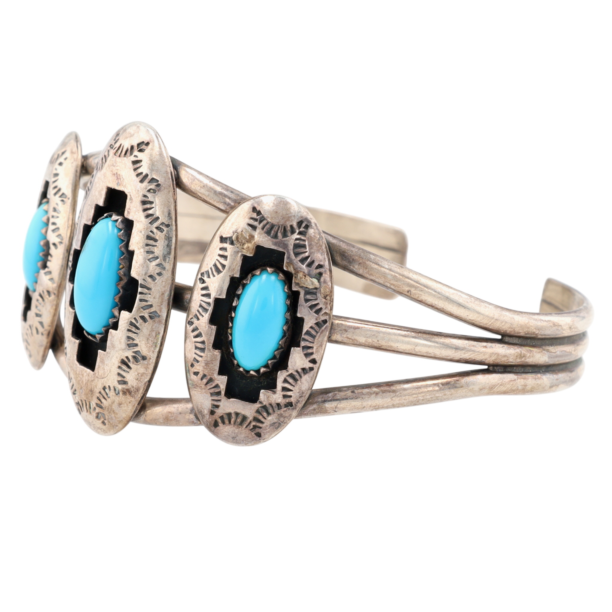 First American Traders Gallup Sterling Turquoise Shadowbox Cuff Bracelet