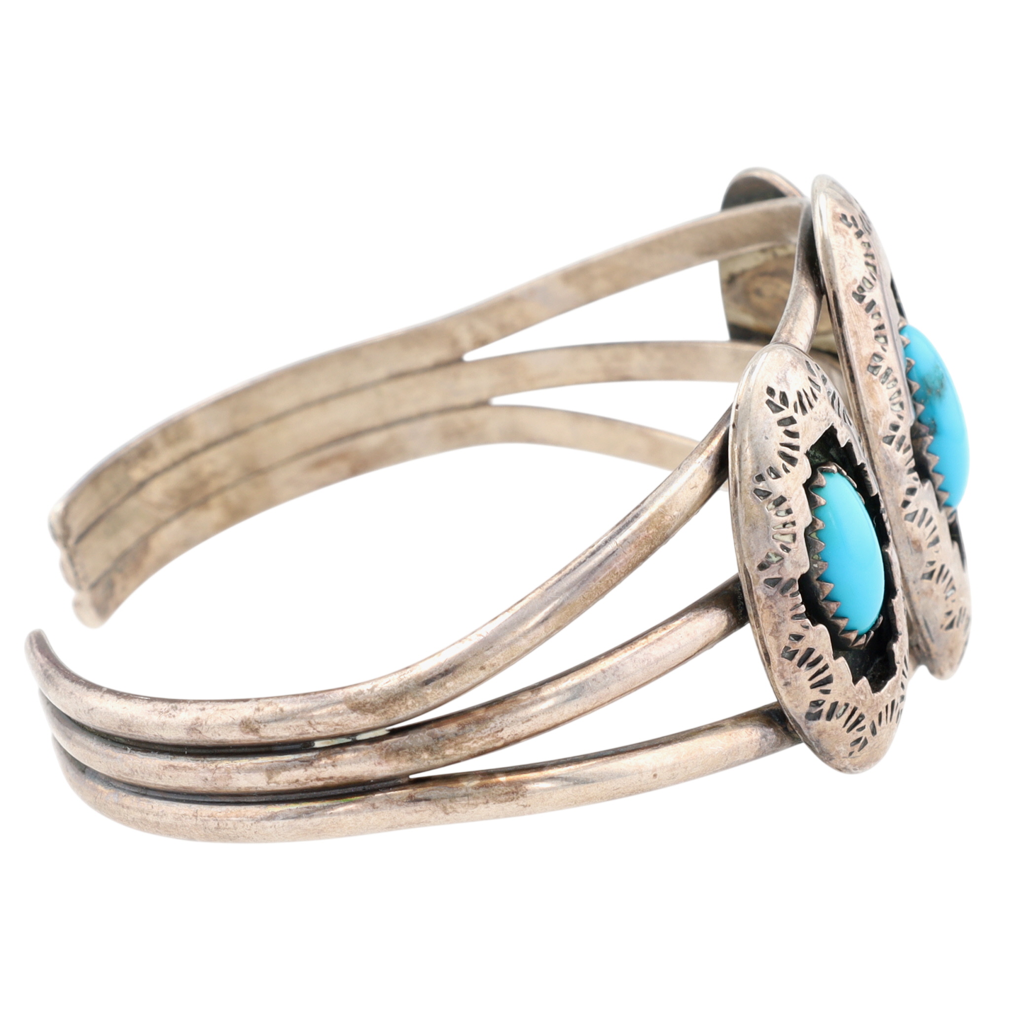 First American Traders Gallup Sterling Turquoise Shadowbox Cuff Bracelet
