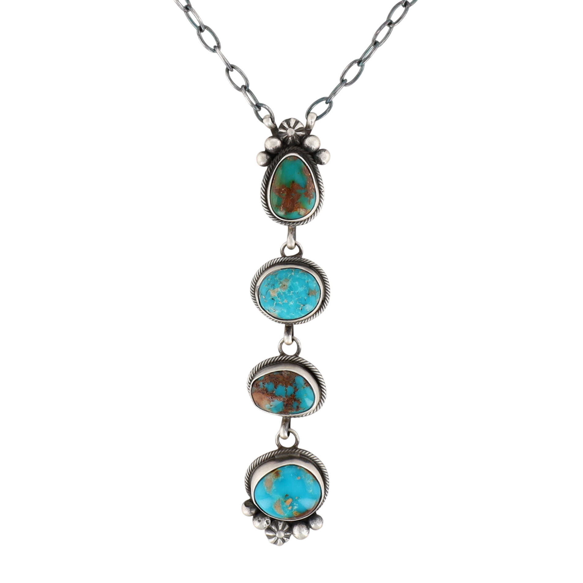 Eli Skeets Navajo Sterling Kingman Turquoise Drop Necklace