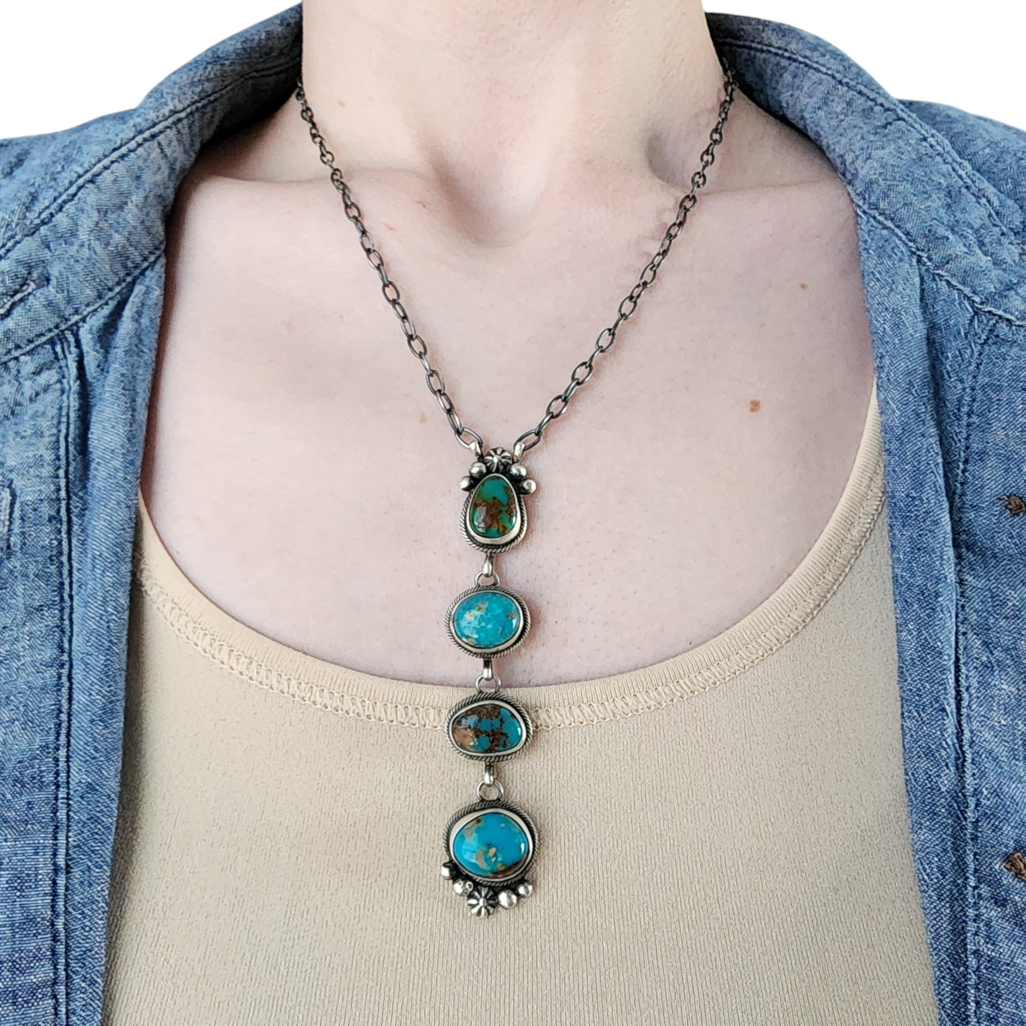 Eli Skeets Navajo Sterling Kingman Turquoise Drop Necklace