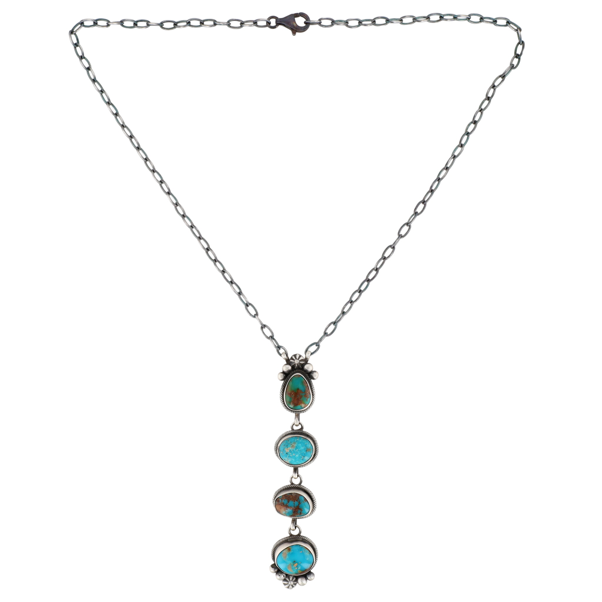 Eli Skeets Navajo Sterling Kingman Turquoise Drop Necklace