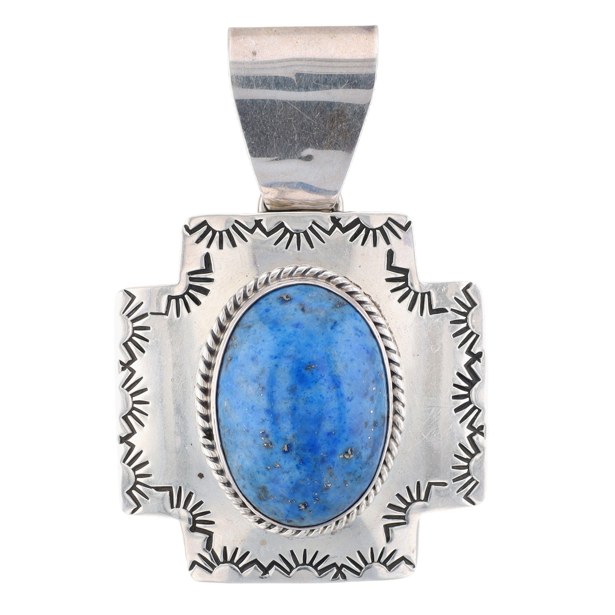 Navajo Sterling Denim Lapis Lazuli Stamped Pendant