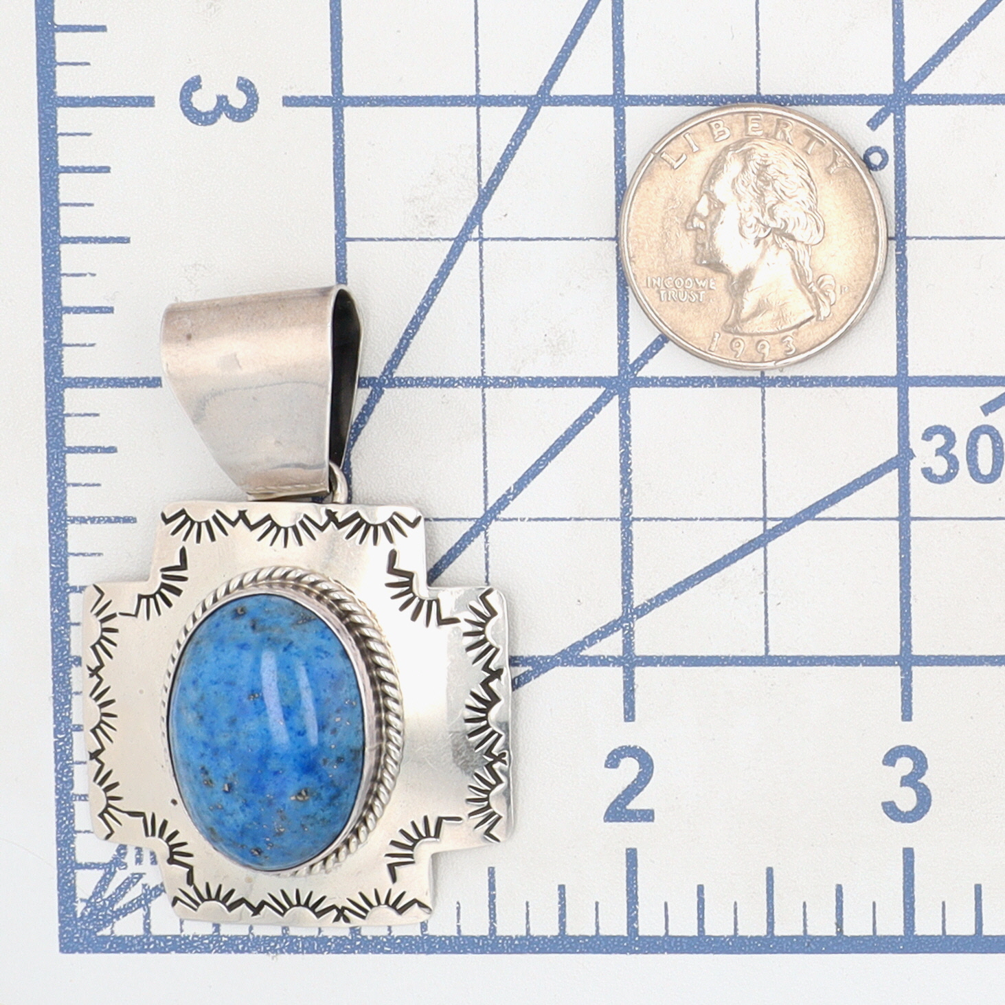 Navajo Sterling Denim Lapis Lazuli Stamped Pendant