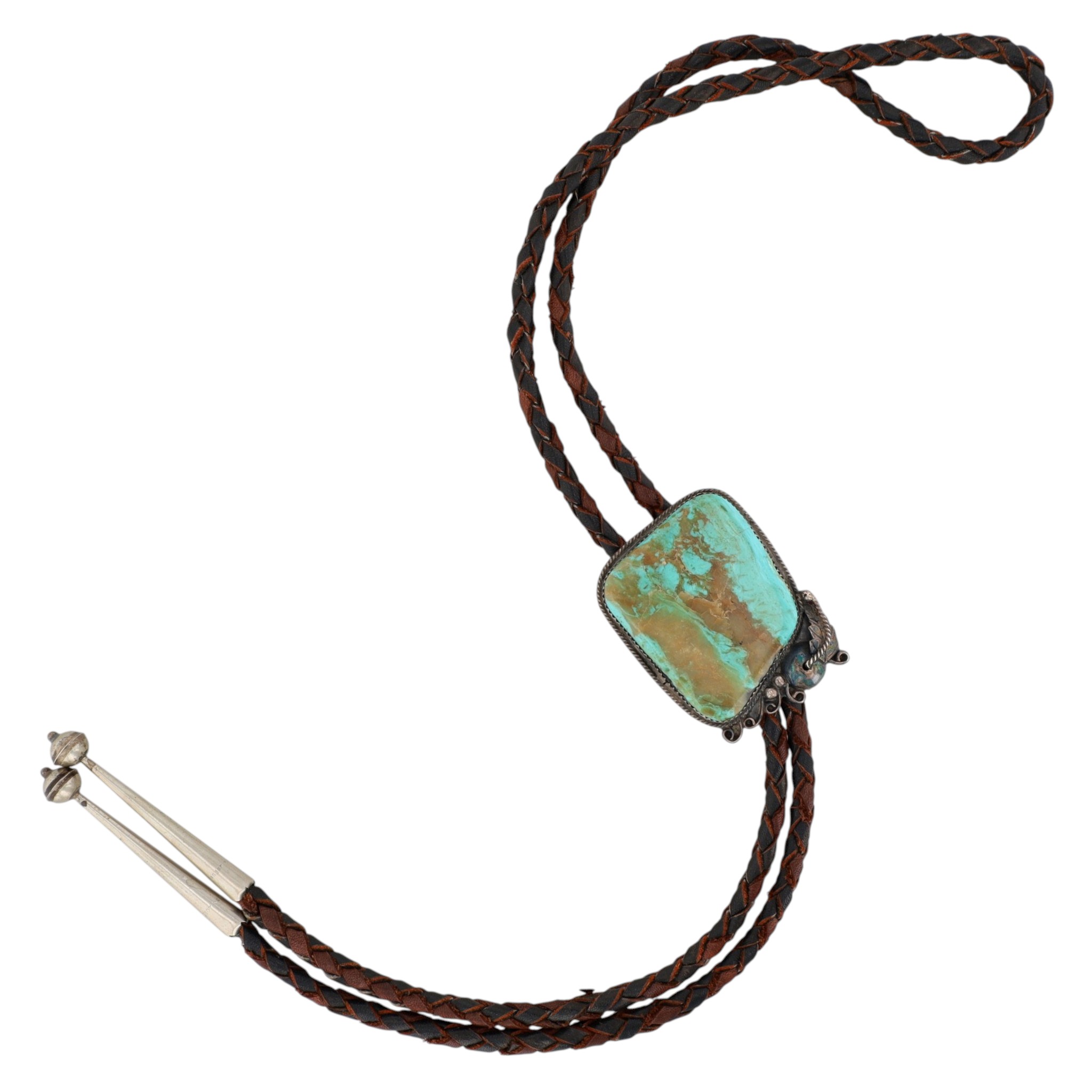 Vintage Tom Platero Navajo Sterling Turquoise Bolo Tie