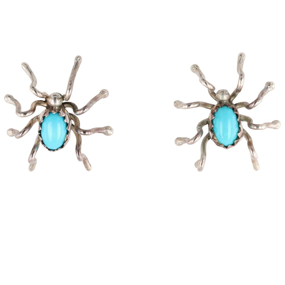Lot 367: Vintage Navajo Sterling Turquoise Spider Earrings