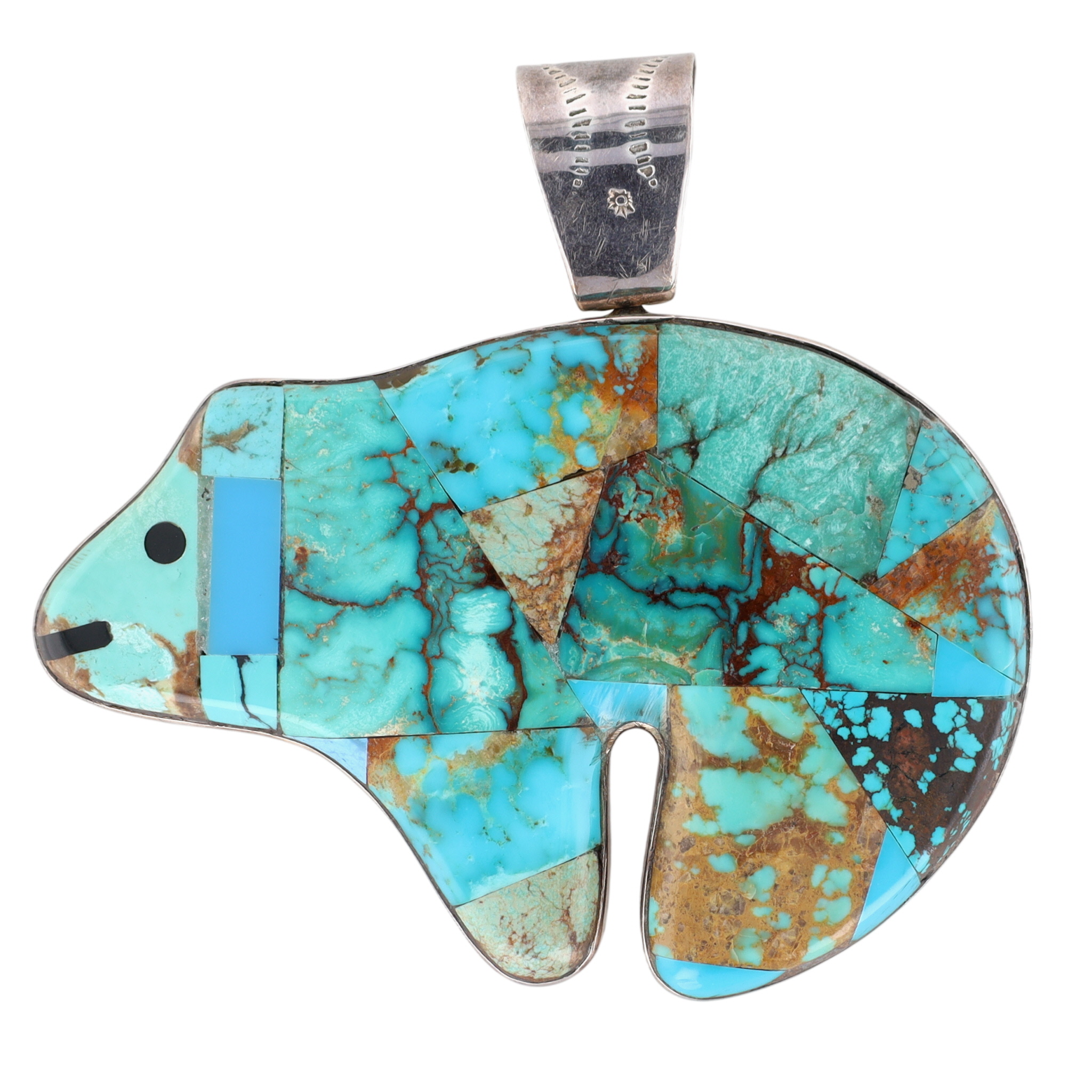 Big! Signed Sterling Reversible Multi-Stone Inlay Bear Pendant