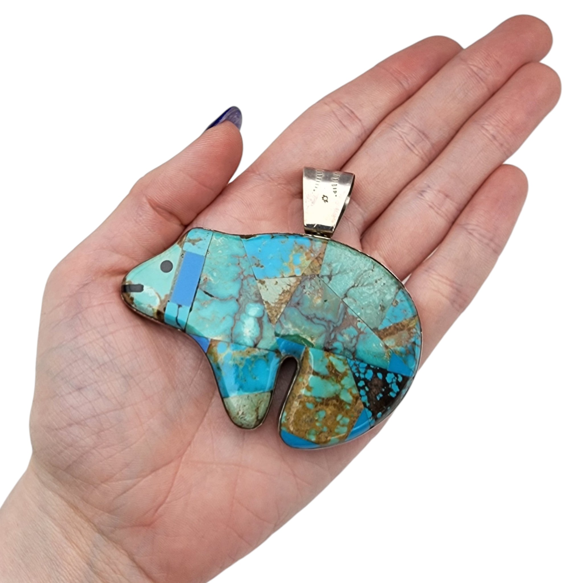 Big! Signed Sterling Reversible Multi-Stone Inlay Bear Pendant