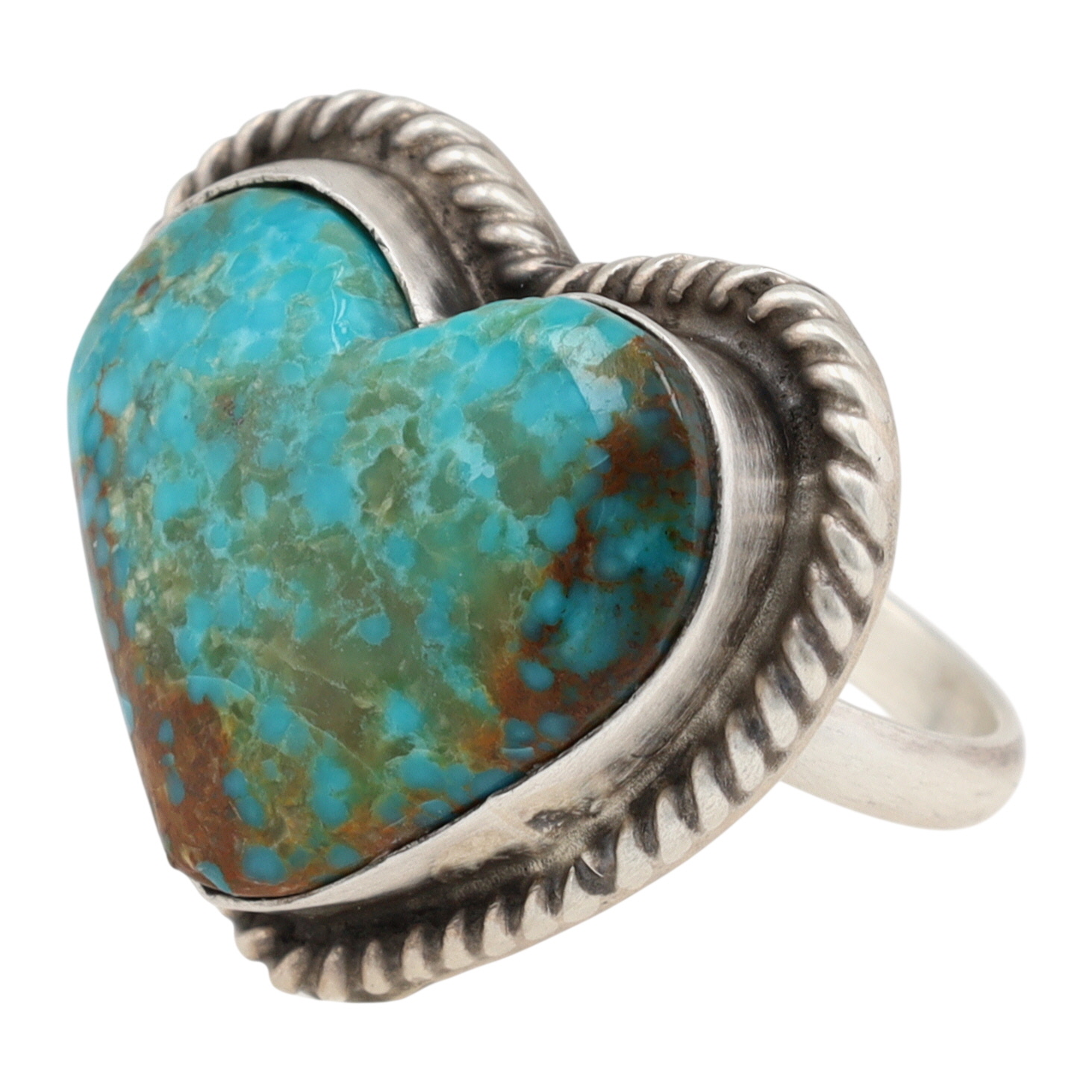 Larson Chee Navajo Sterling Kingman Turquoise Heart Adjustable Ring