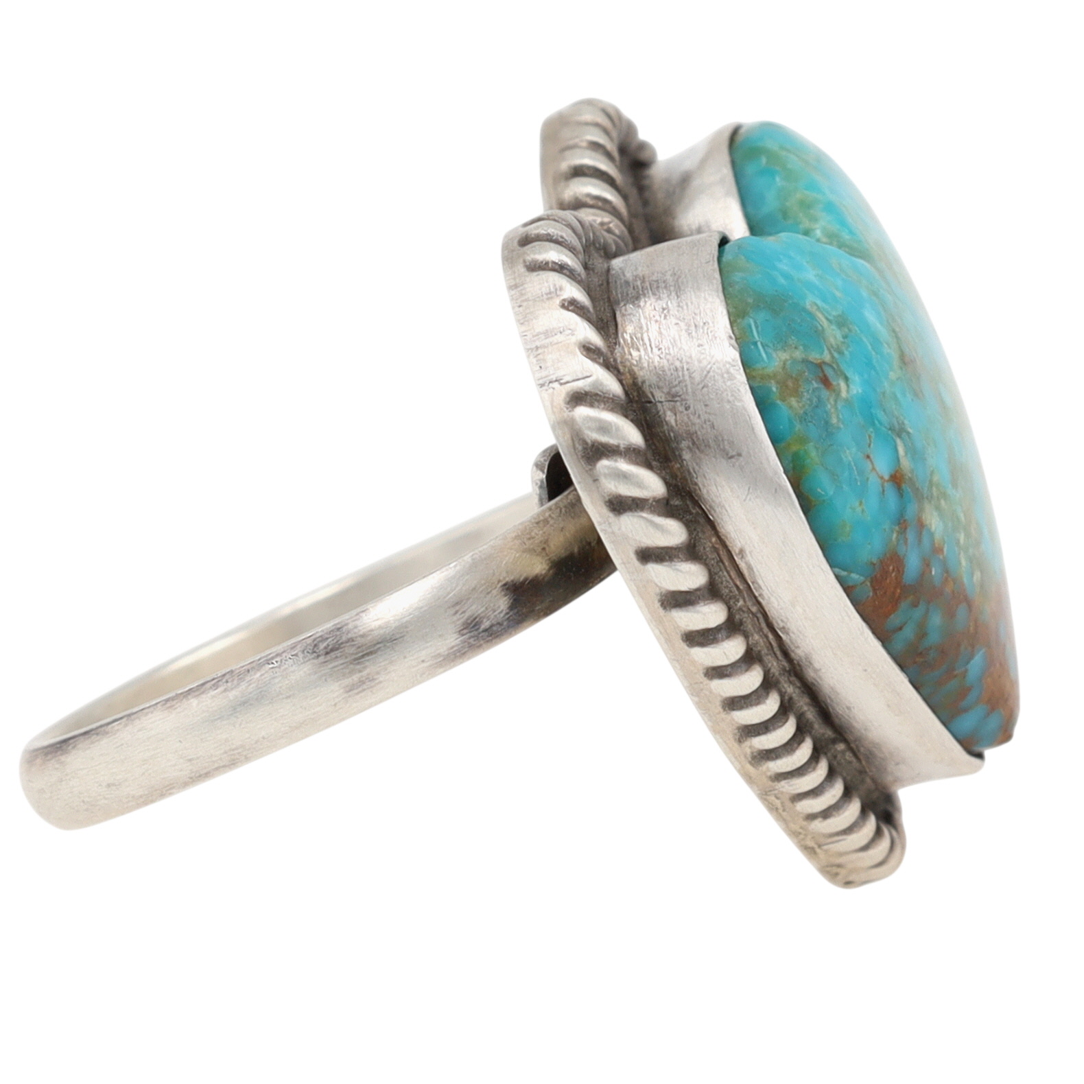 Larson Chee Navajo Sterling Kingman Turquoise Heart Adjustable Ring