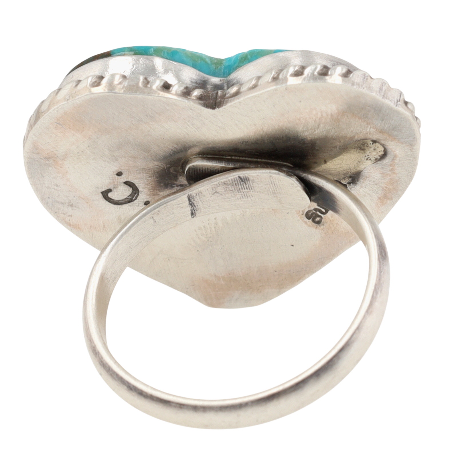 Larson Chee Navajo Sterling Kingman Turquoise Heart Adjustable Ring