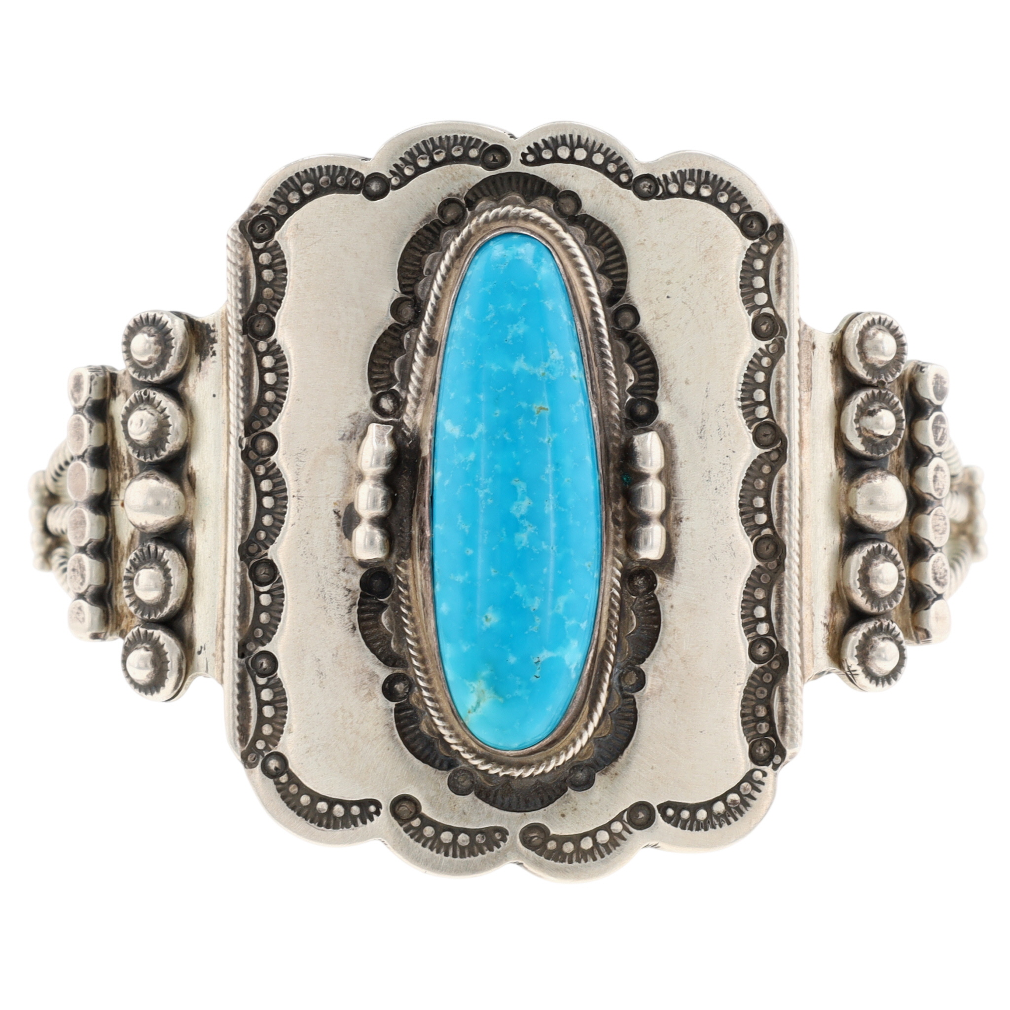 Running Bear Shop Sterling Turquoise Stamped Cuff Bracelet