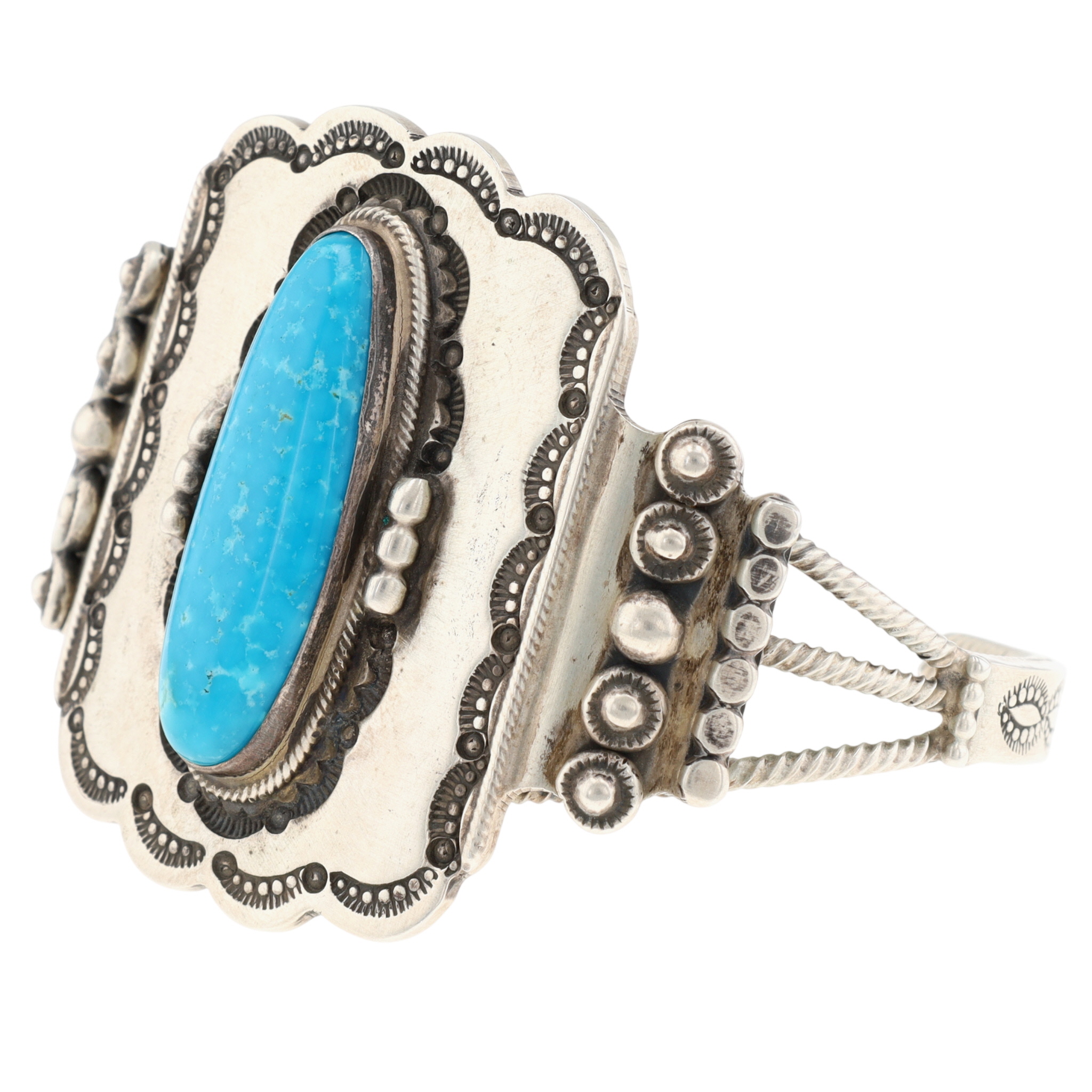Running Bear Shop Sterling Turquoise Stamped Cuff Bracelet