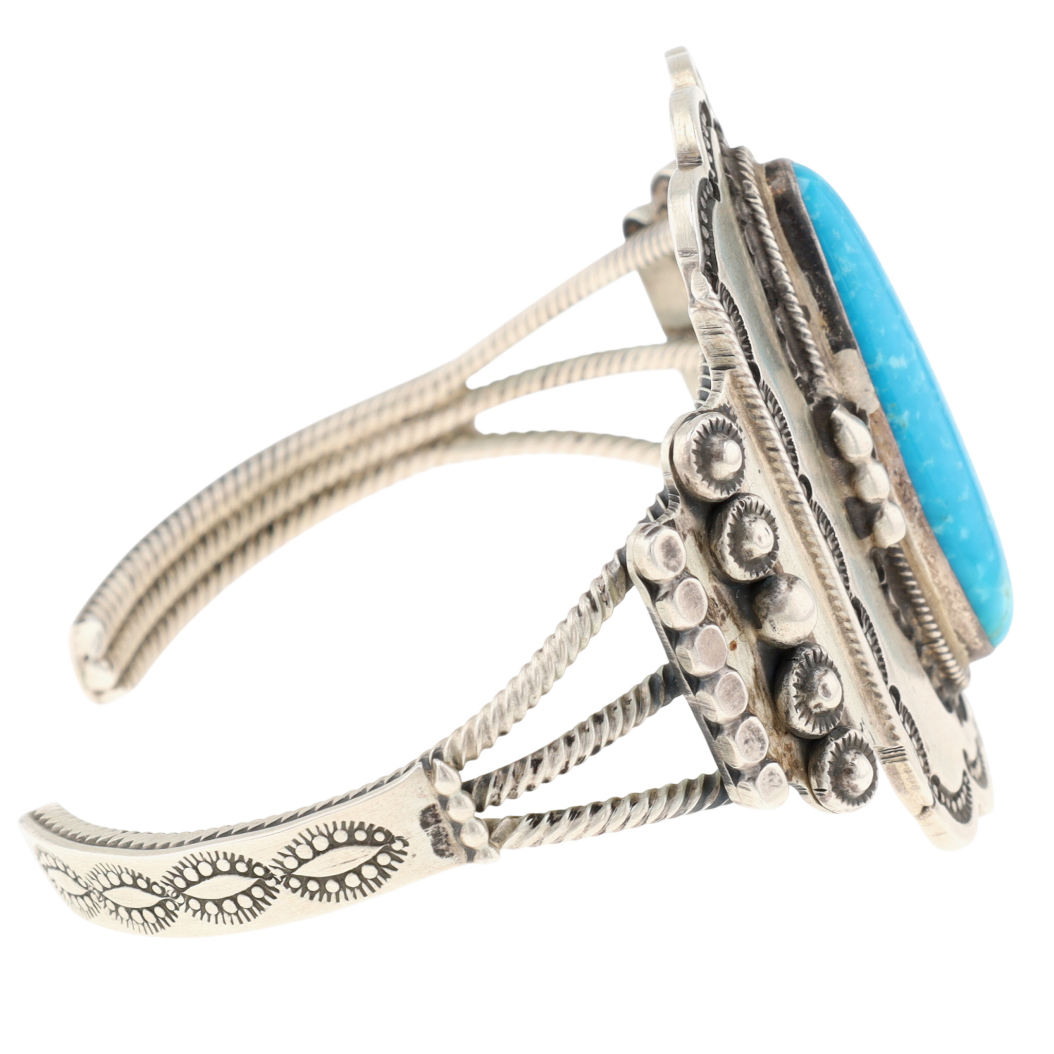 Running Bear Shop Sterling Turquoise Stamped Cuff Bracelet