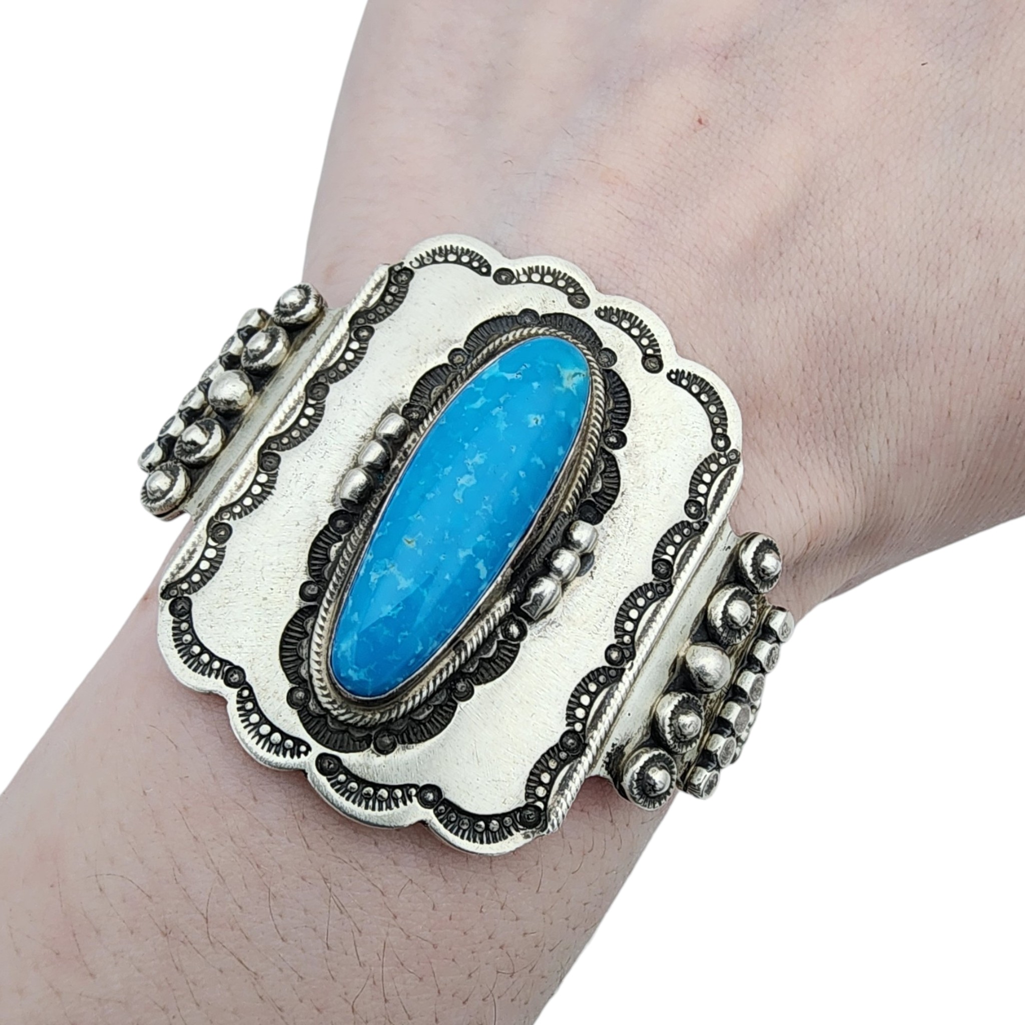 Running Bear Shop Sterling Turquoise Stamped Cuff Bracelet