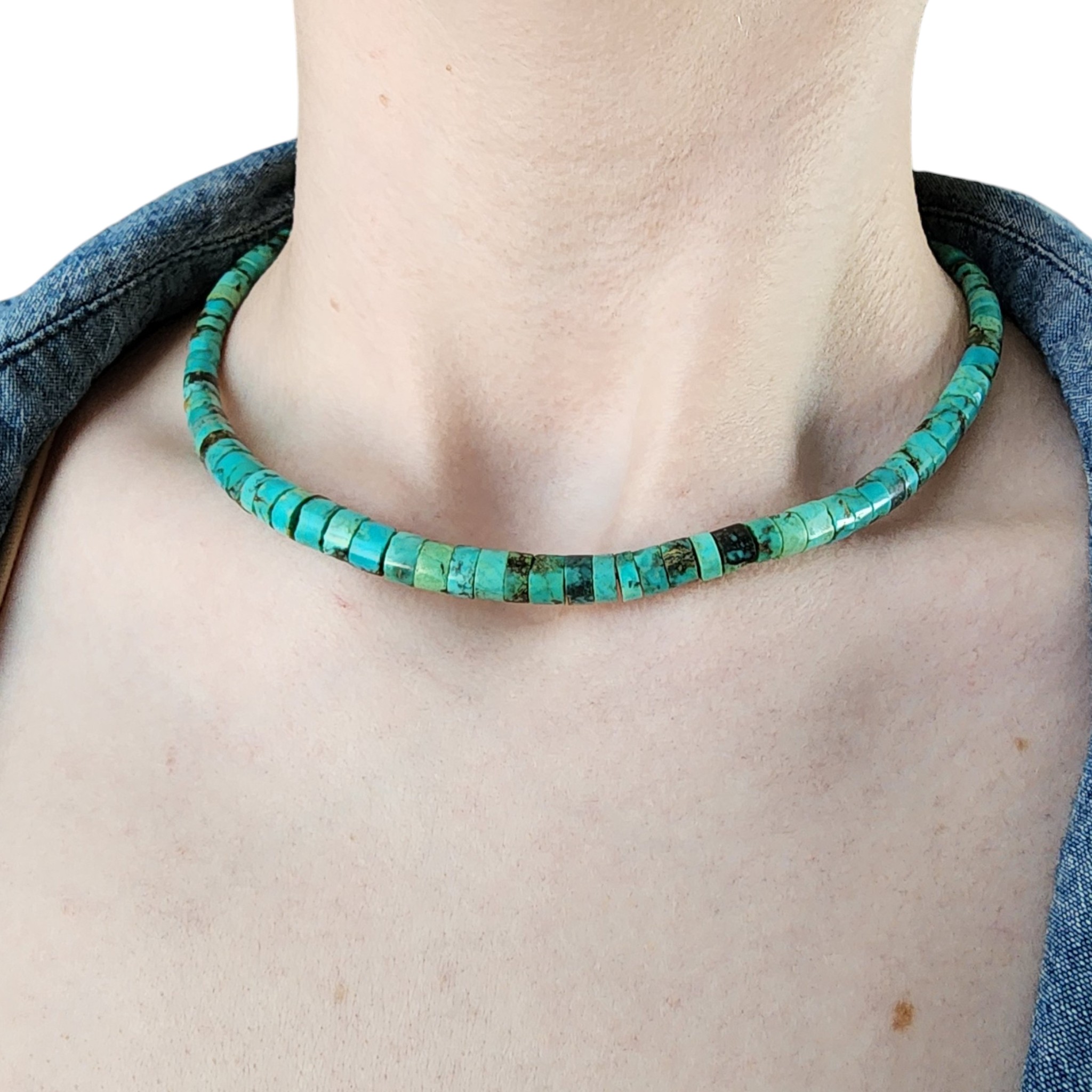 Vintage Santo Domingo Sterling Turquoise Bead Necklace
